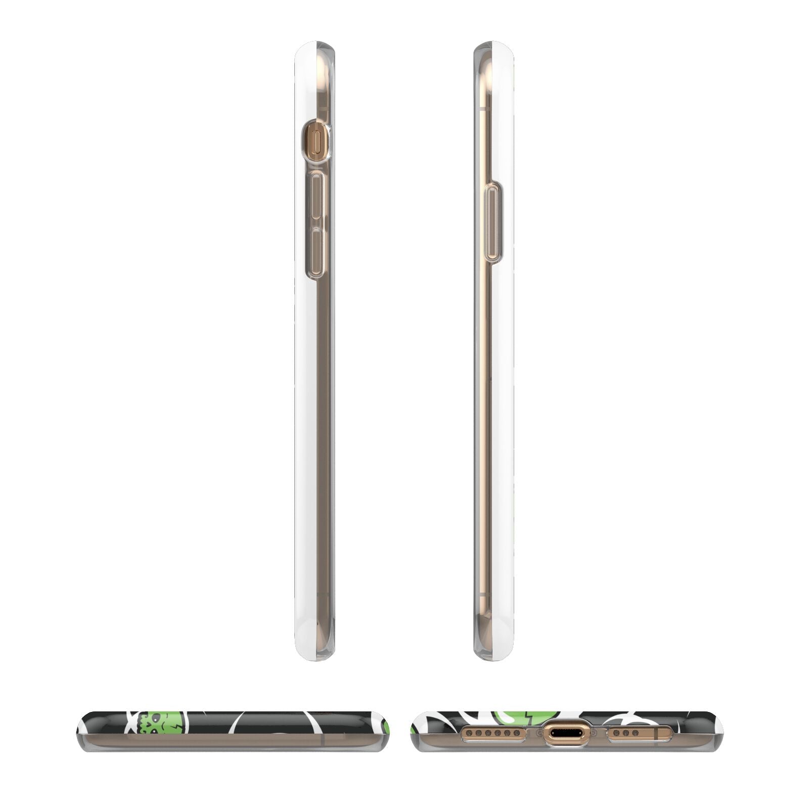 Toxic Skulls iPhone XS 3D Tough Case in Gold Angled Images