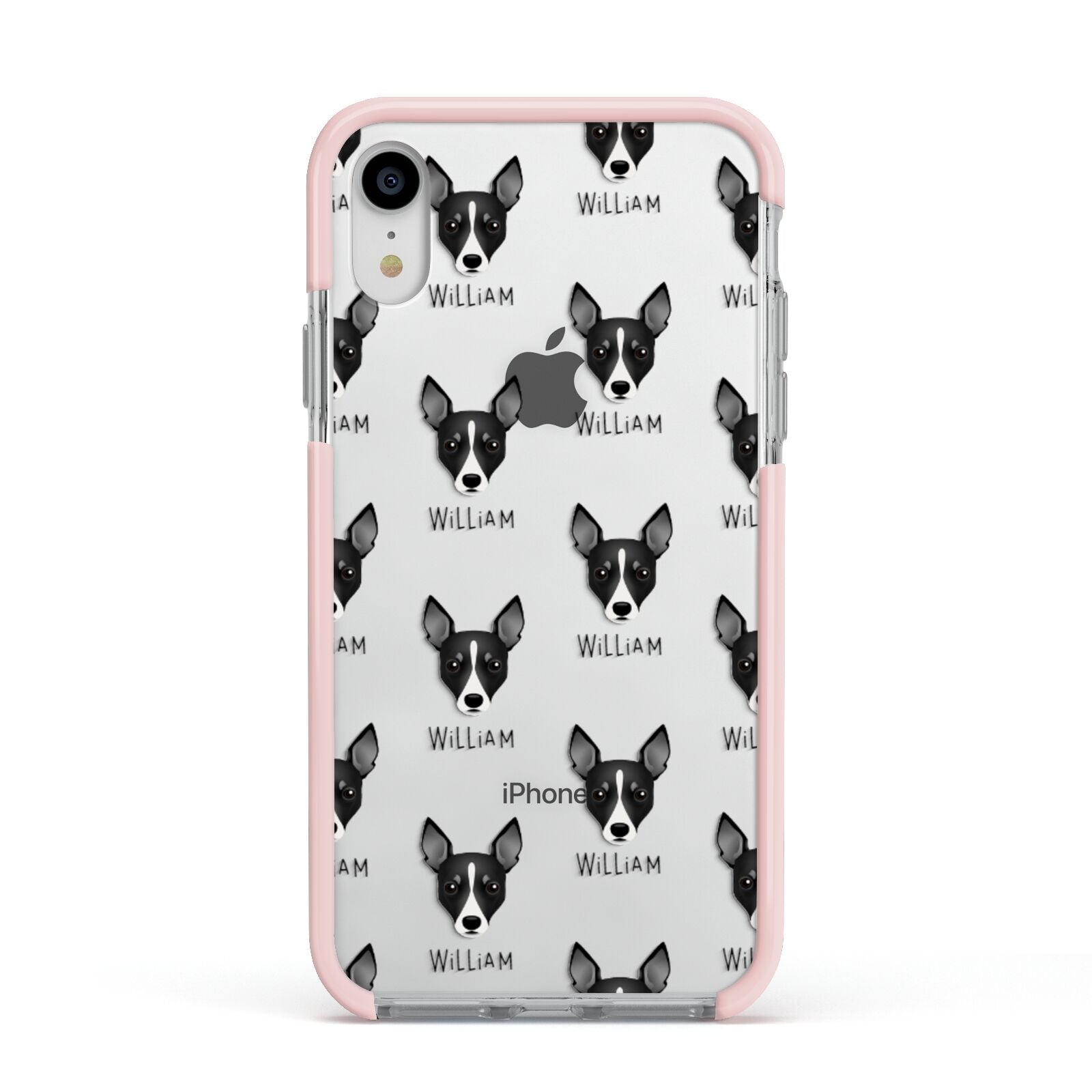 Toy Fox Terrier Icon with Name Apple iPhone XR Impact Case Pink Edge on Silver Phone
