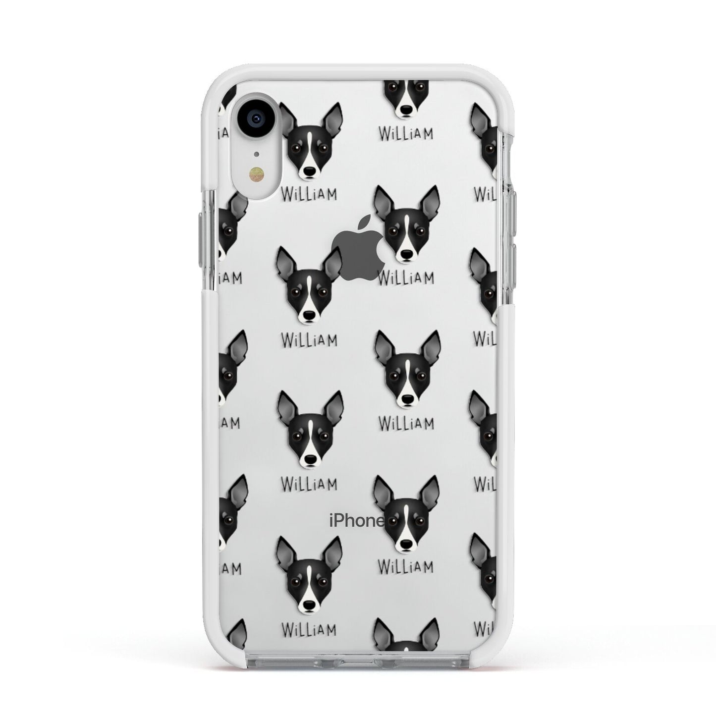 Toy Fox Terrier Icon with Name Apple iPhone XR Impact Case White Edge on Silver Phone