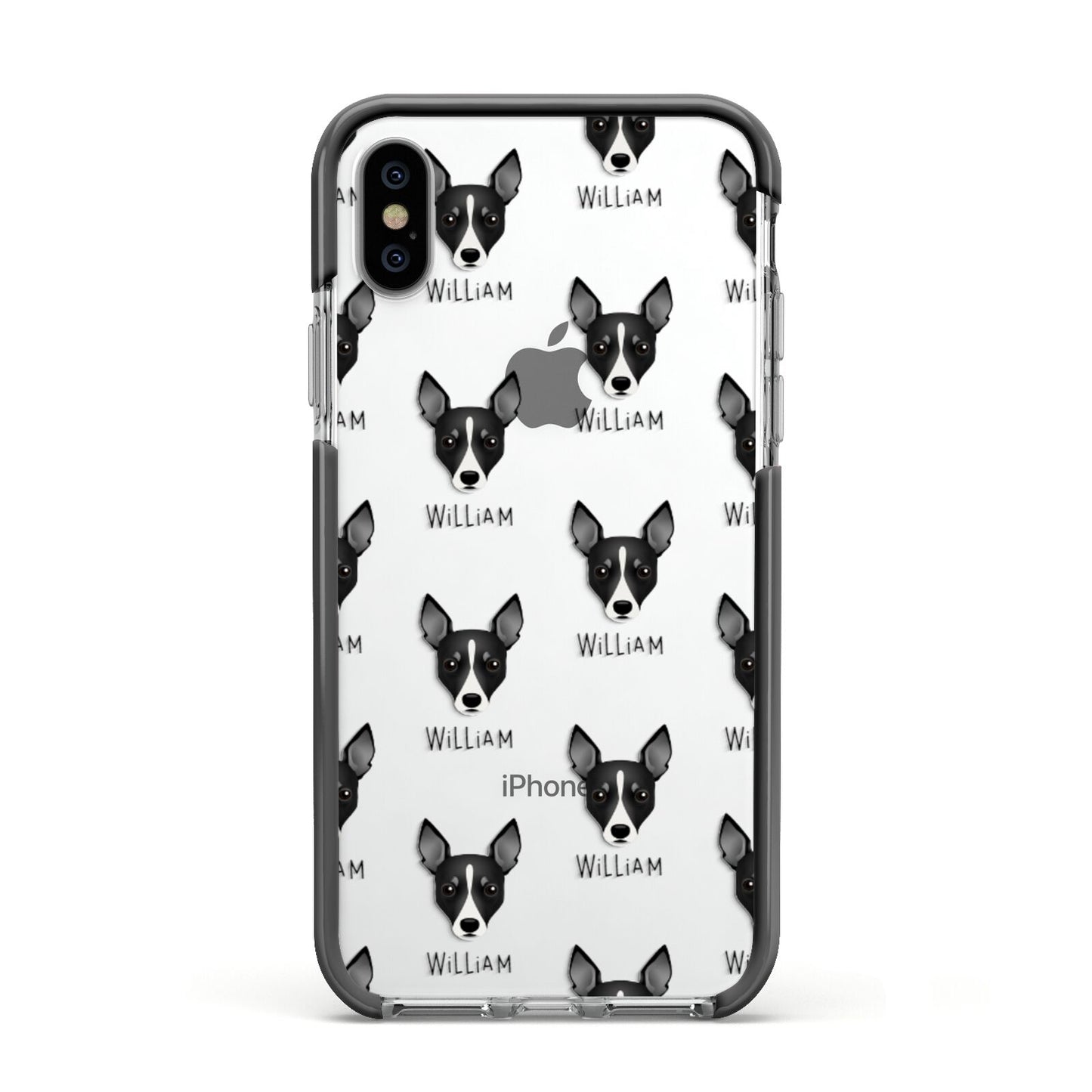 Toy Fox Terrier Icon with Name Apple iPhone Xs Impact Case Black Edge on Silver Phone