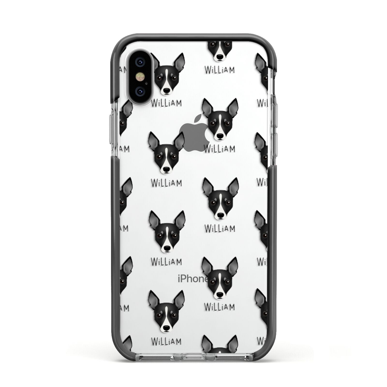 Toy Fox Terrier Icon with Name Apple iPhone Xs Impact Case Black Edge on Silver Phone