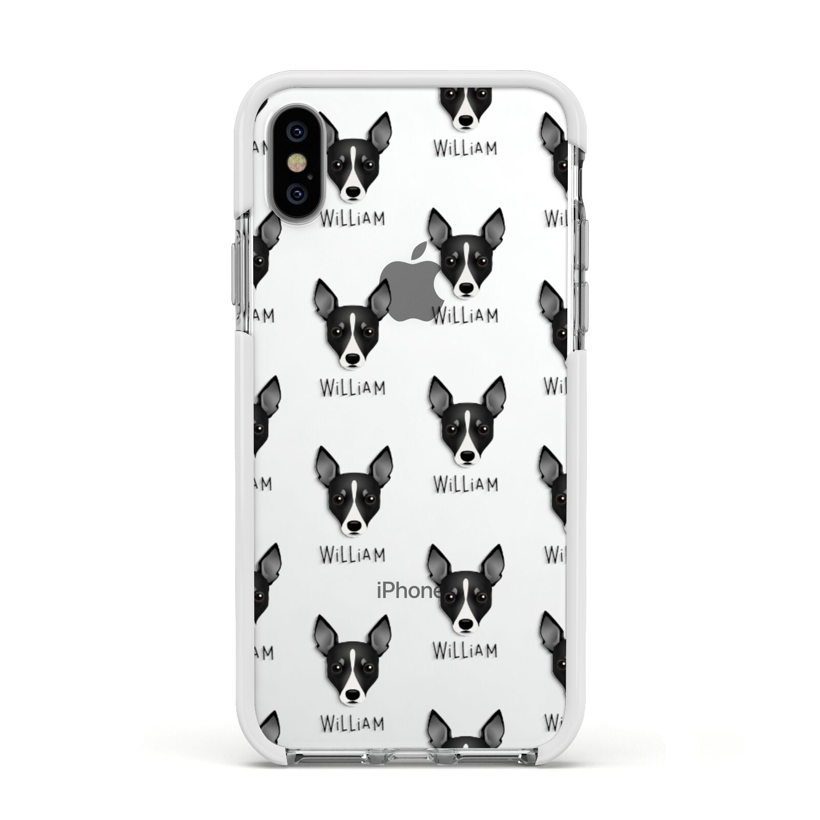 Toy Fox Terrier Icon with Name Apple iPhone Xs Impact Case White Edge on Silver Phone