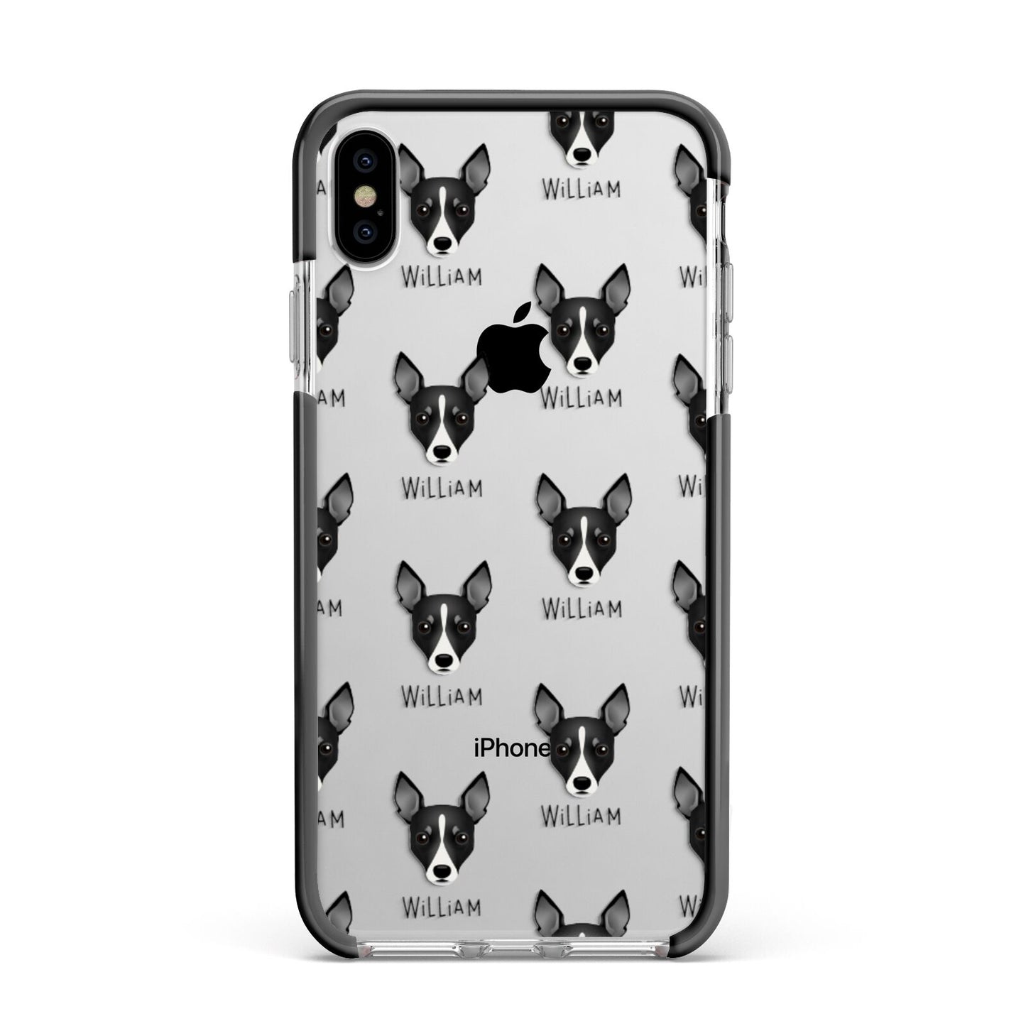 Toy Fox Terrier Icon with Name Apple iPhone Xs Max Impact Case Black Edge on Silver Phone