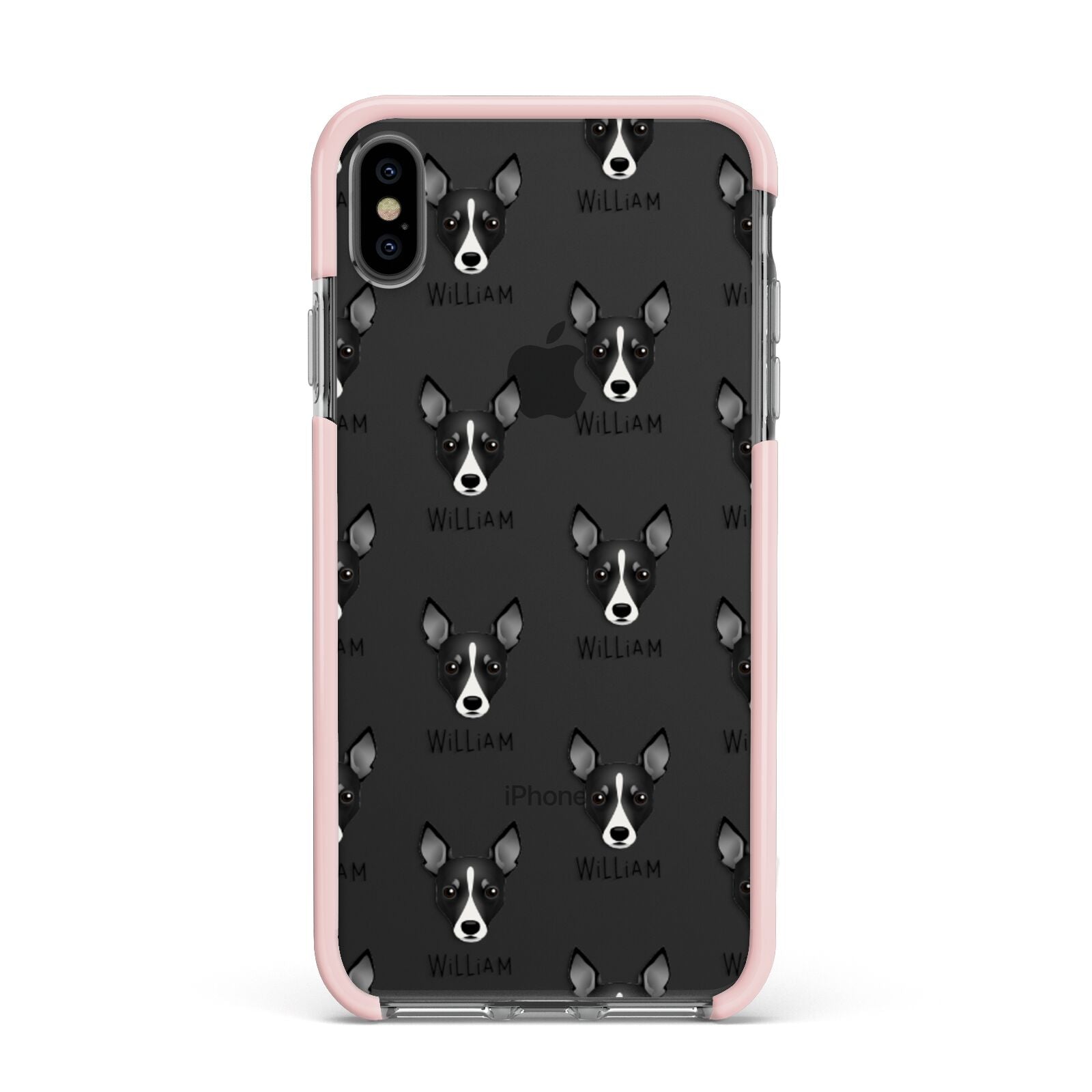 Toy Fox Terrier Icon with Name Apple iPhone Xs Max Impact Case Pink Edge on Black Phone