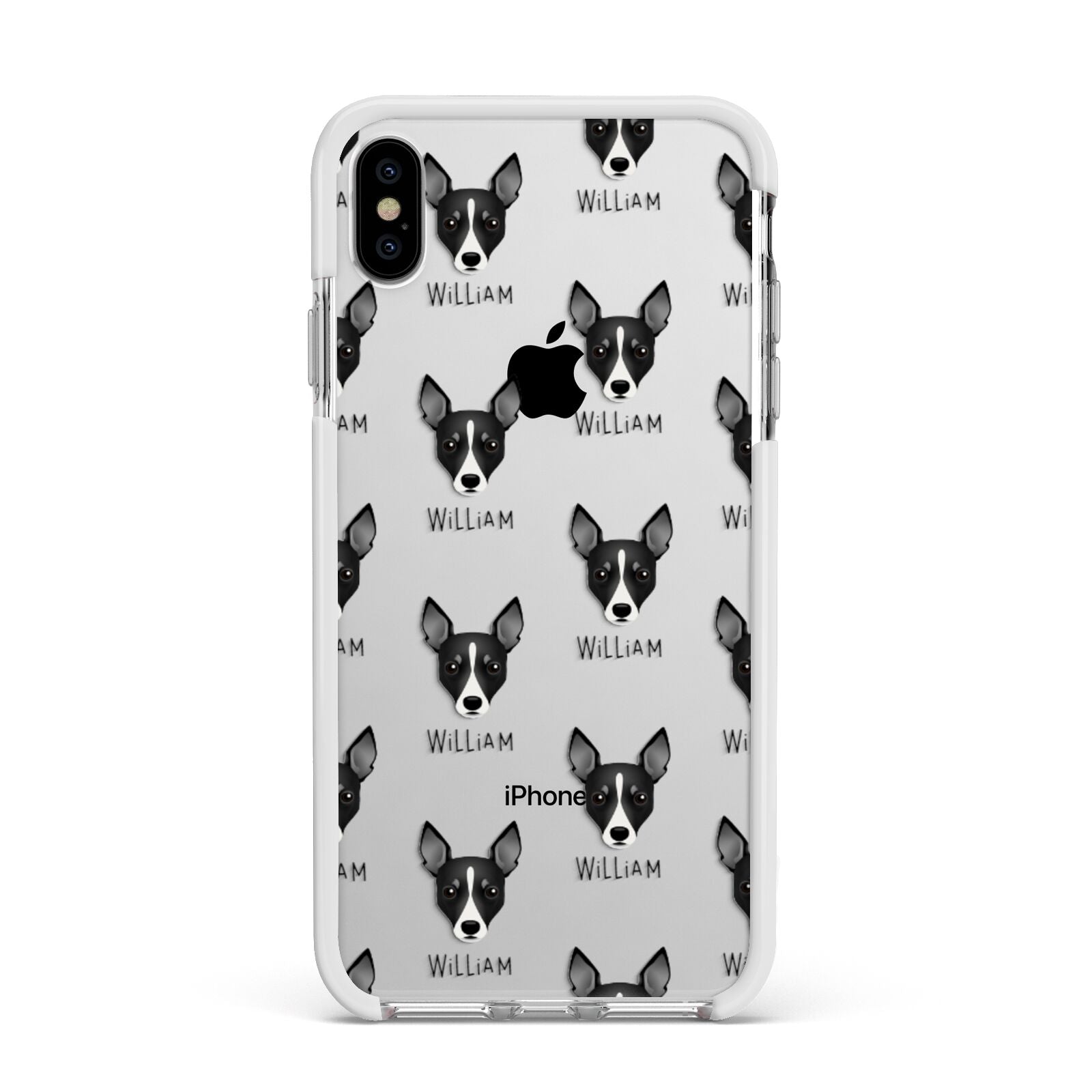Toy Fox Terrier Icon with Name Apple iPhone Xs Max Impact Case White Edge on Silver Phone