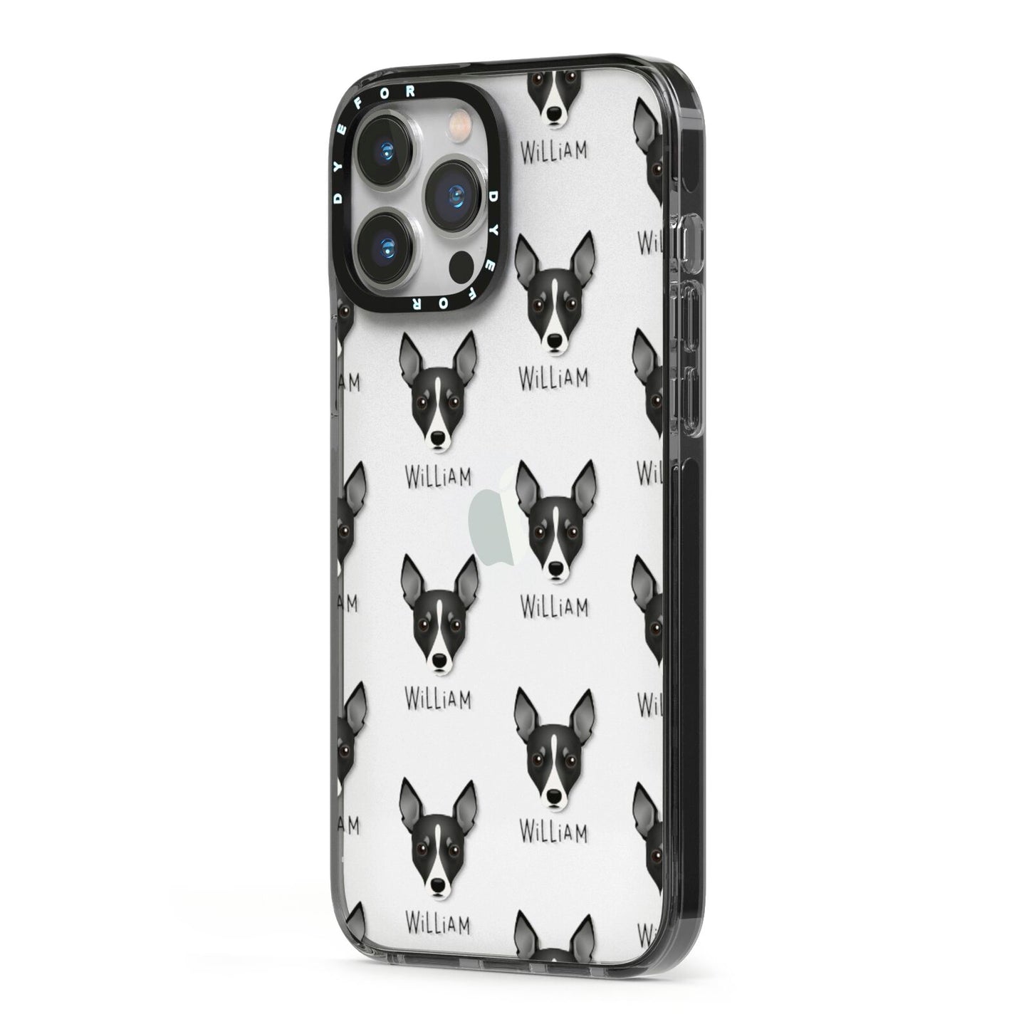 Toy Fox Terrier Icon with Name iPhone 13 Pro Max Black Impact Case Side Angle on Silver phone