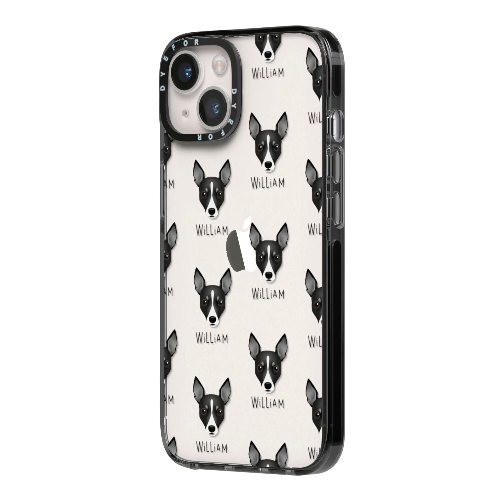 Toy Fox Terrier Icon with Name iPhone 14 Black Impact Case Side Angle on Silver phone