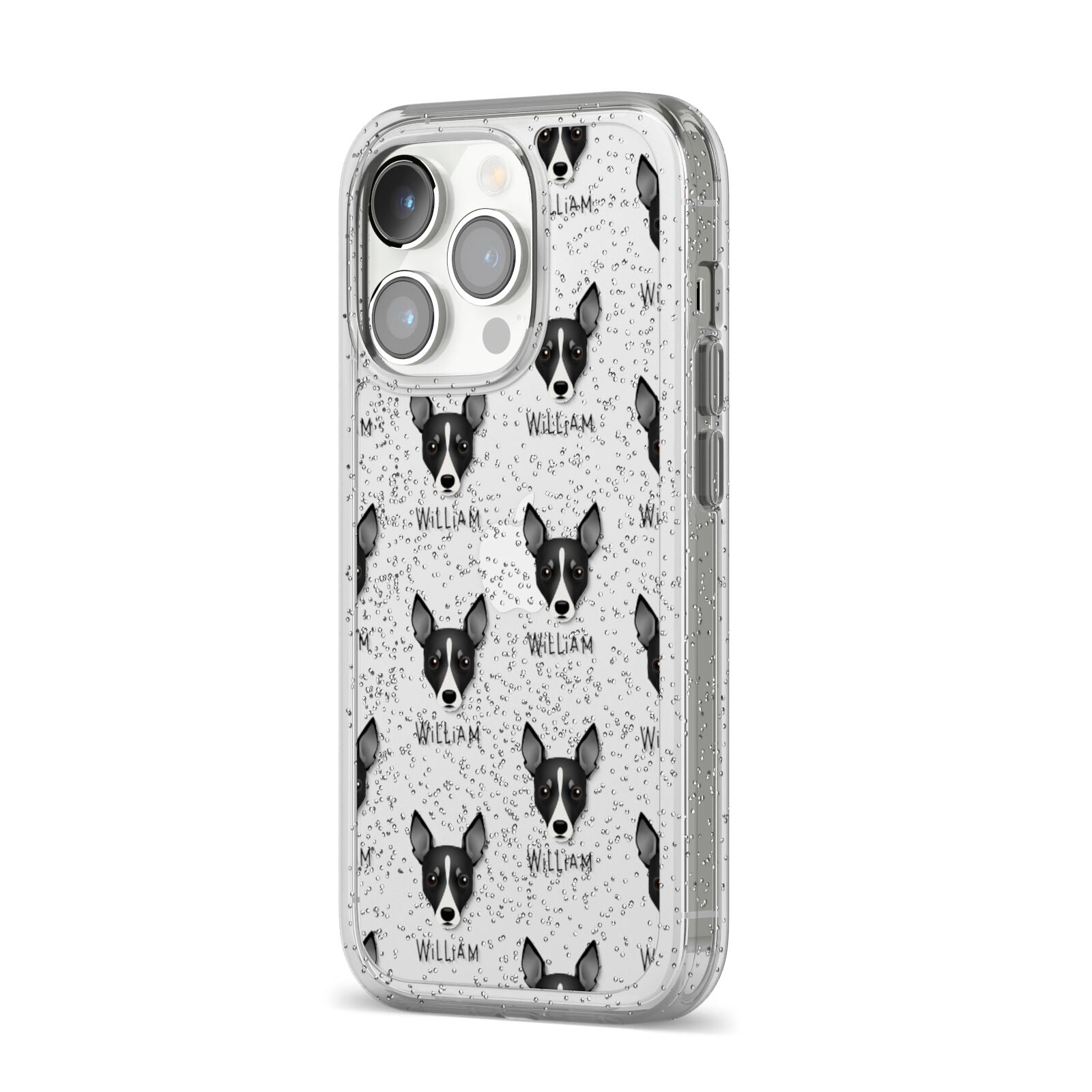 Toy Fox Terrier Icon with Name iPhone 14 Pro Glitter Tough Case Silver Angled Image