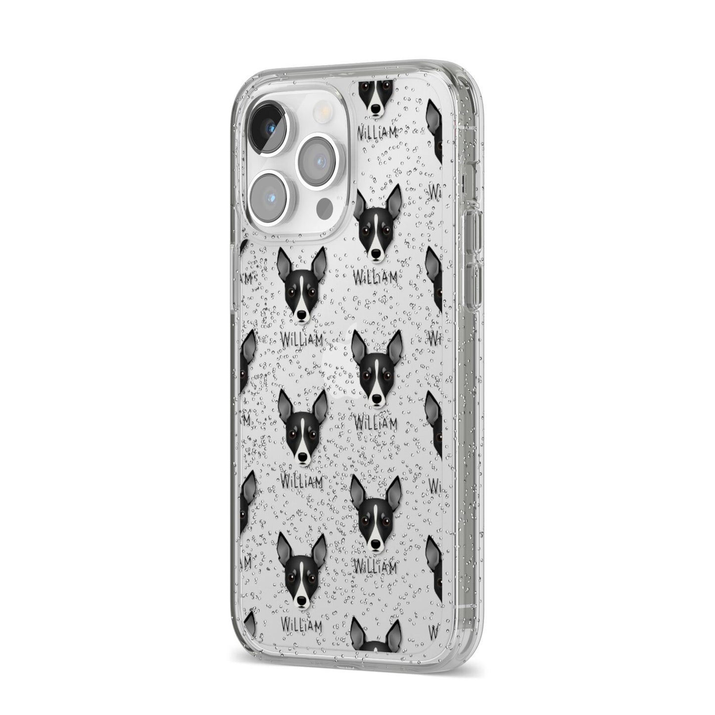 Toy Fox Terrier Icon with Name iPhone 14 Pro Max Glitter Tough Case Silver Angled Image