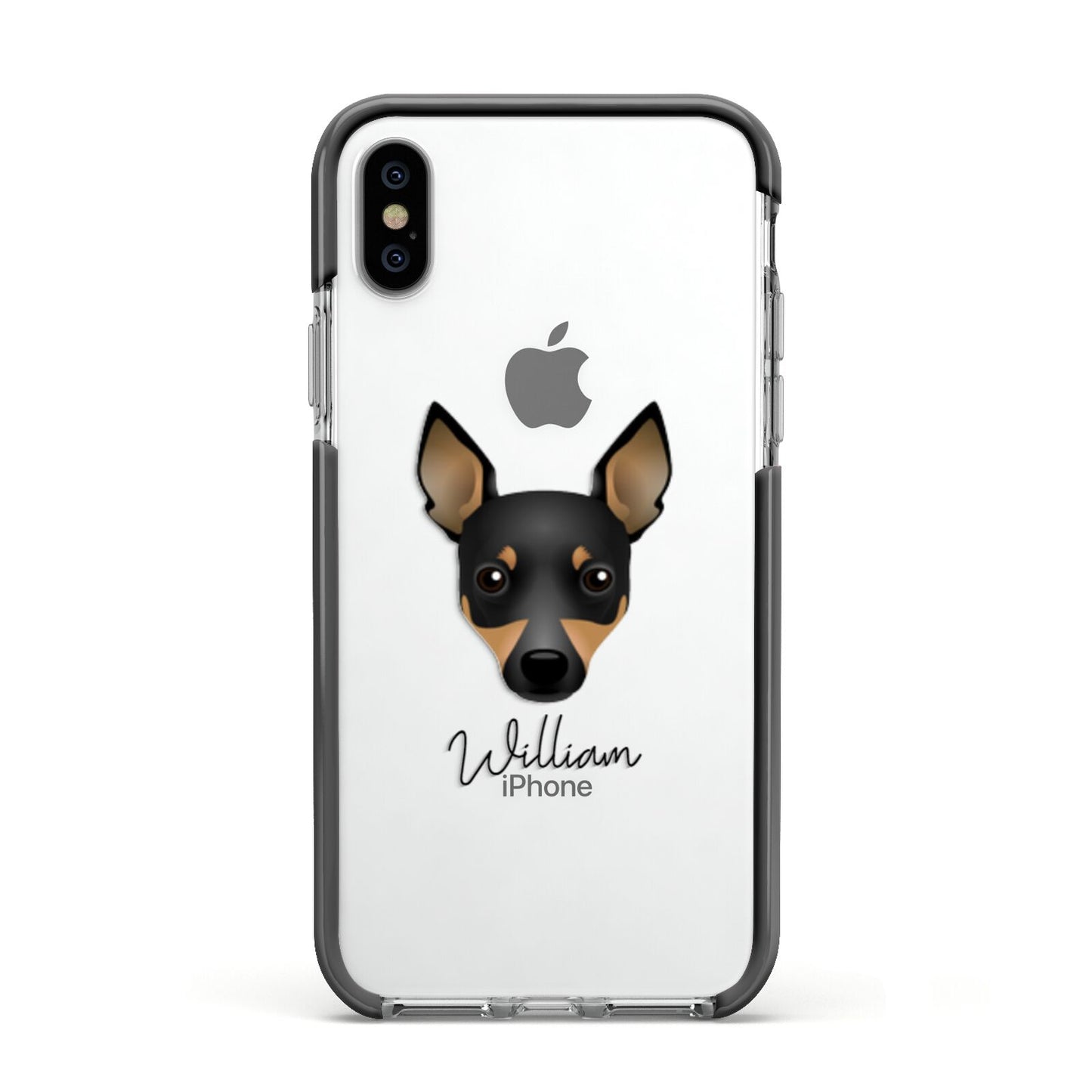 Toy Fox Terrier Personalised Apple iPhone Xs Impact Case Black Edge on Silver Phone
