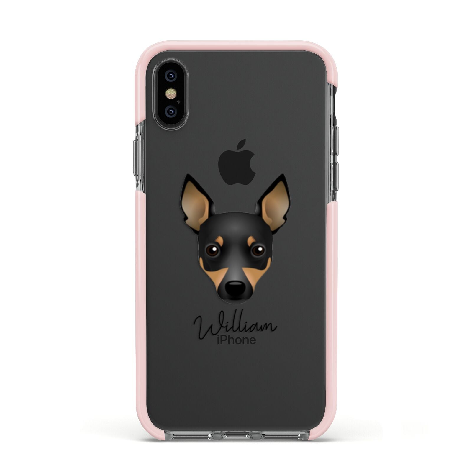 Toy Fox Terrier Personalised Apple iPhone Xs Impact Case Pink Edge on Black Phone