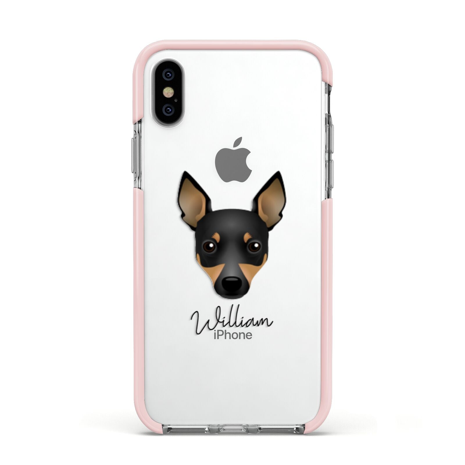 Toy Fox Terrier Personalised Apple iPhone Xs Impact Case Pink Edge on Silver Phone