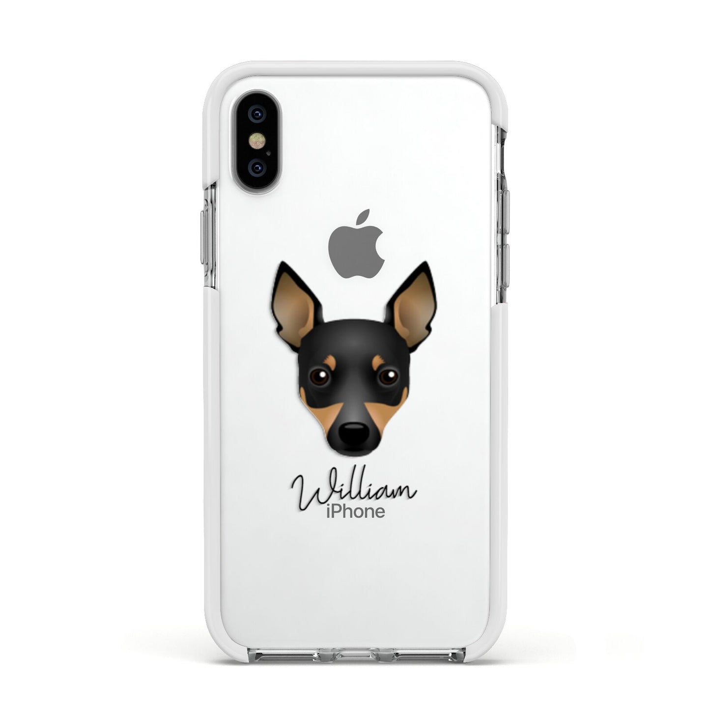 Toy Fox Terrier Personalised Apple iPhone Xs Impact Case White Edge on Silver Phone