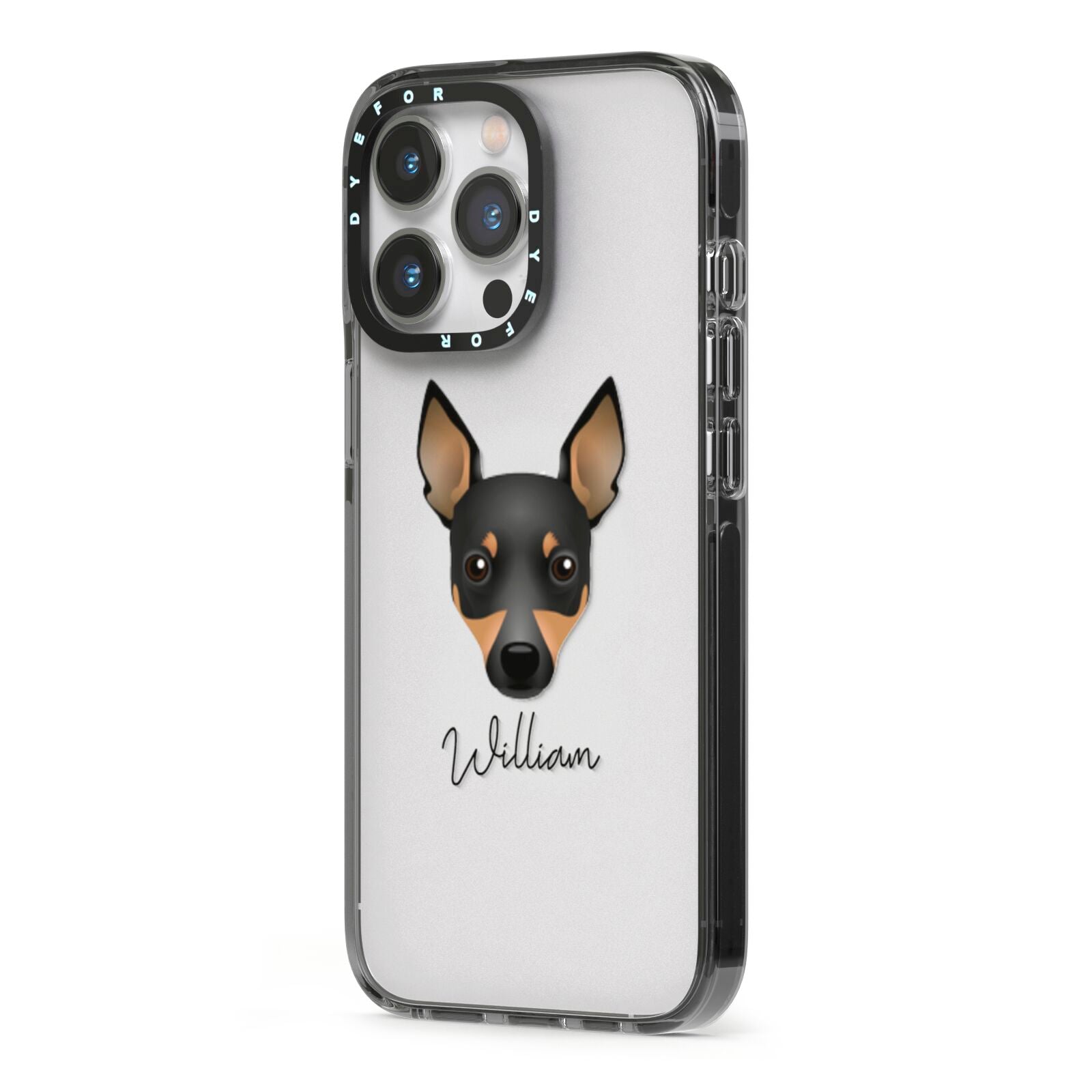 Toy Fox Terrier Personalised iPhone 13 Pro Black Impact Case Side Angle on Silver phone