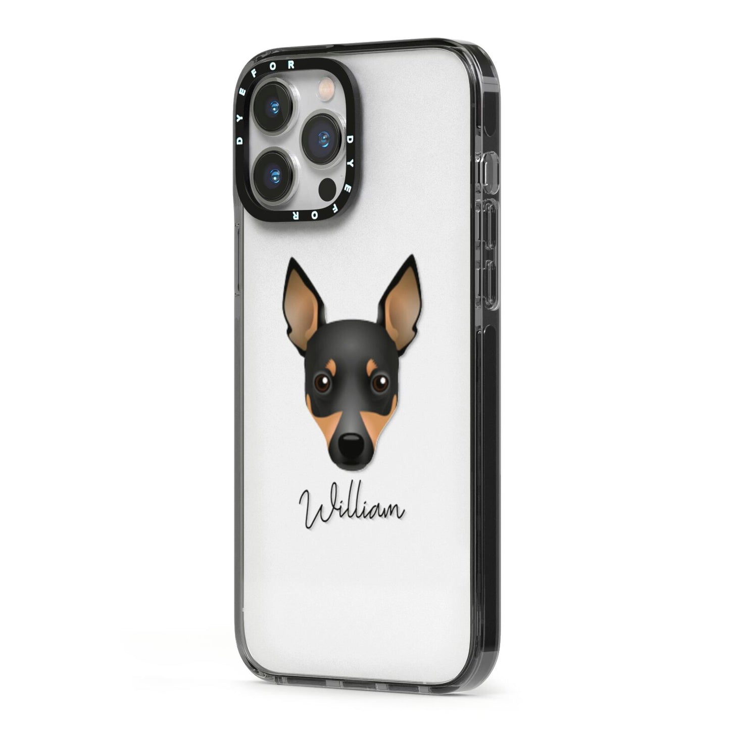 Toy Fox Terrier Personalised iPhone 13 Pro Max Black Impact Case Side Angle on Silver phone