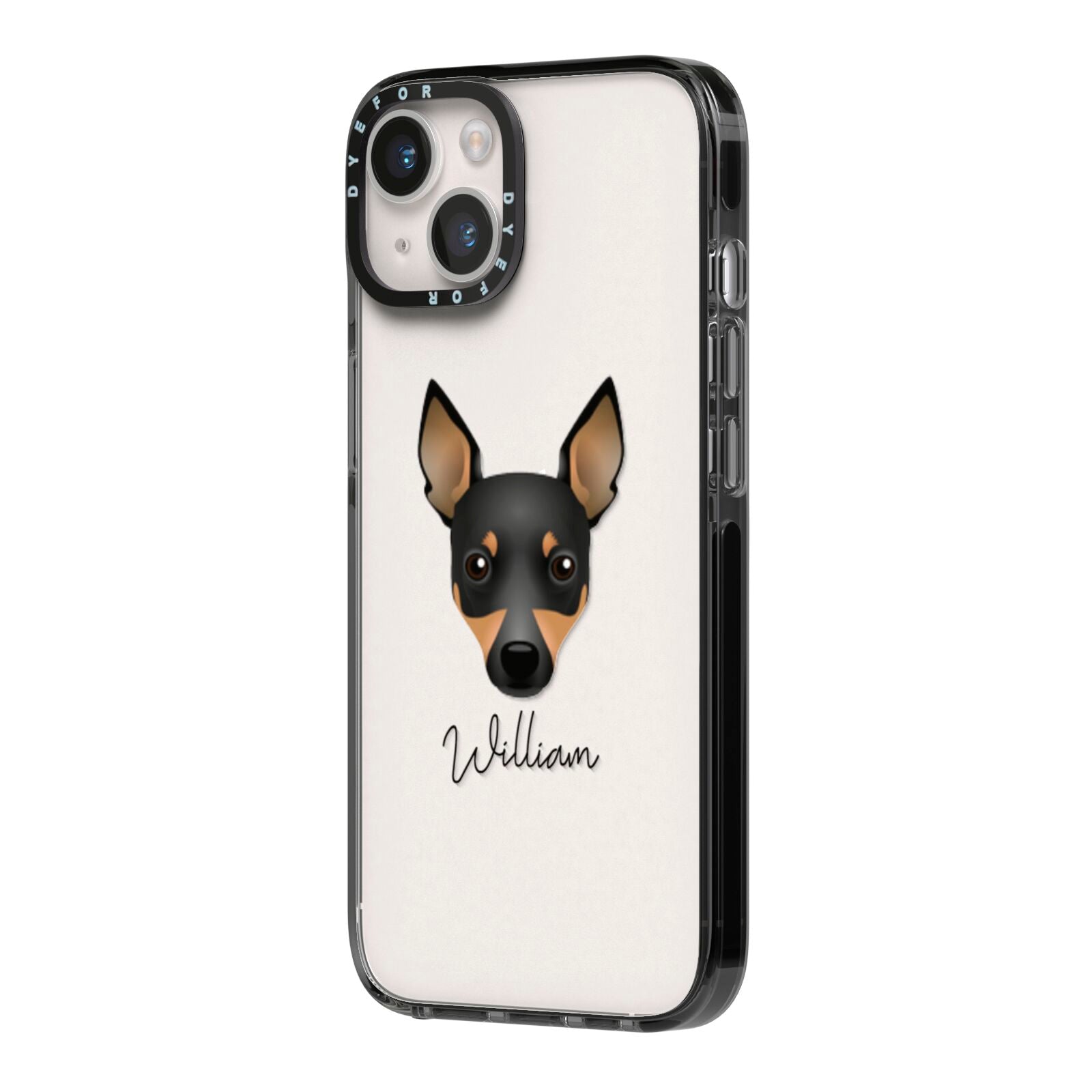 Toy Fox Terrier Personalised iPhone 14 Black Impact Case Side Angle on Silver phone
