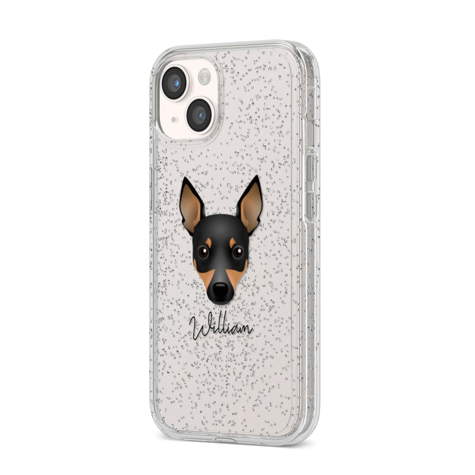 Toy Fox Terrier Personalised iPhone 14 Glitter Tough Case Starlight Angled Image
