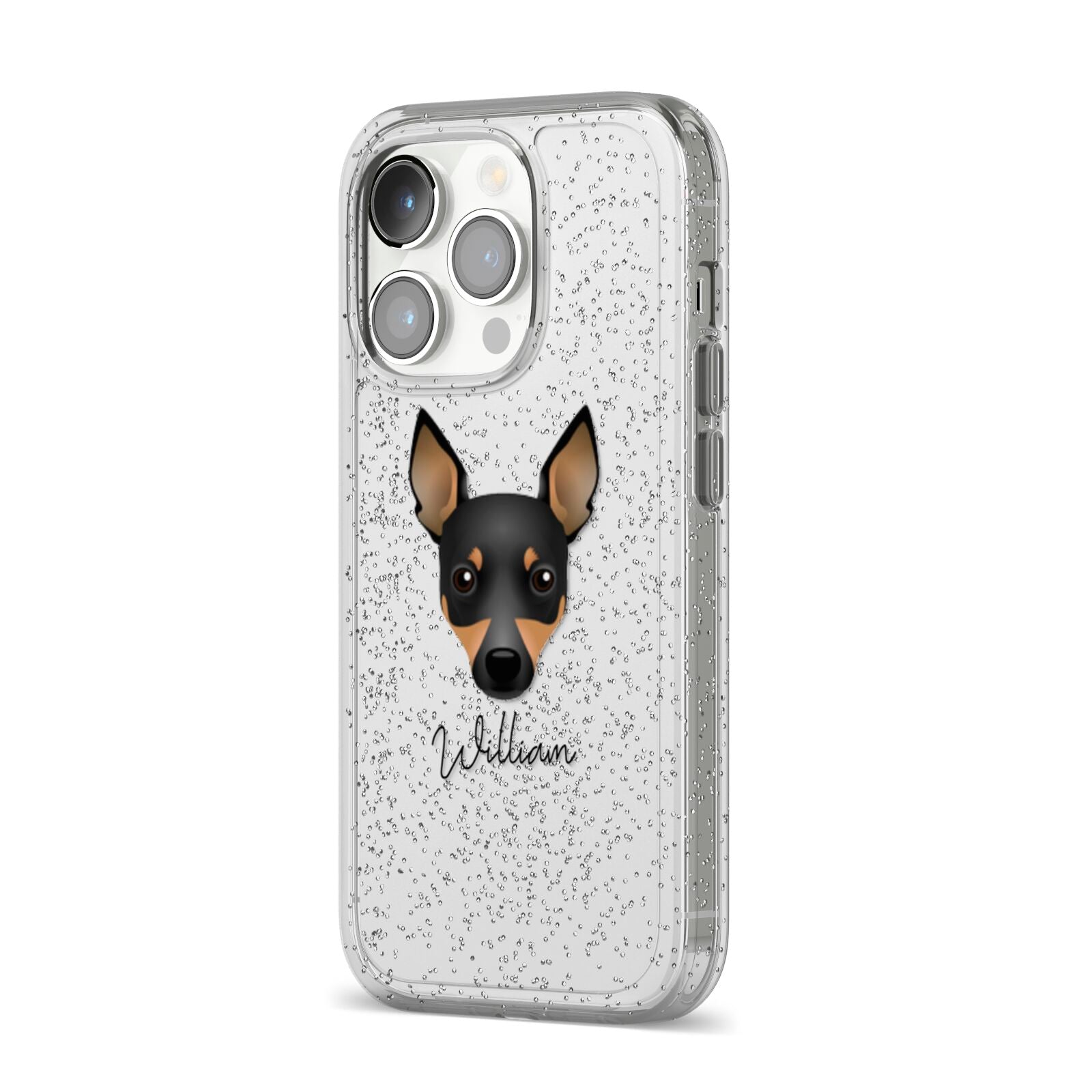 Toy Fox Terrier Personalised iPhone 14 Pro Glitter Tough Case Silver Angled Image