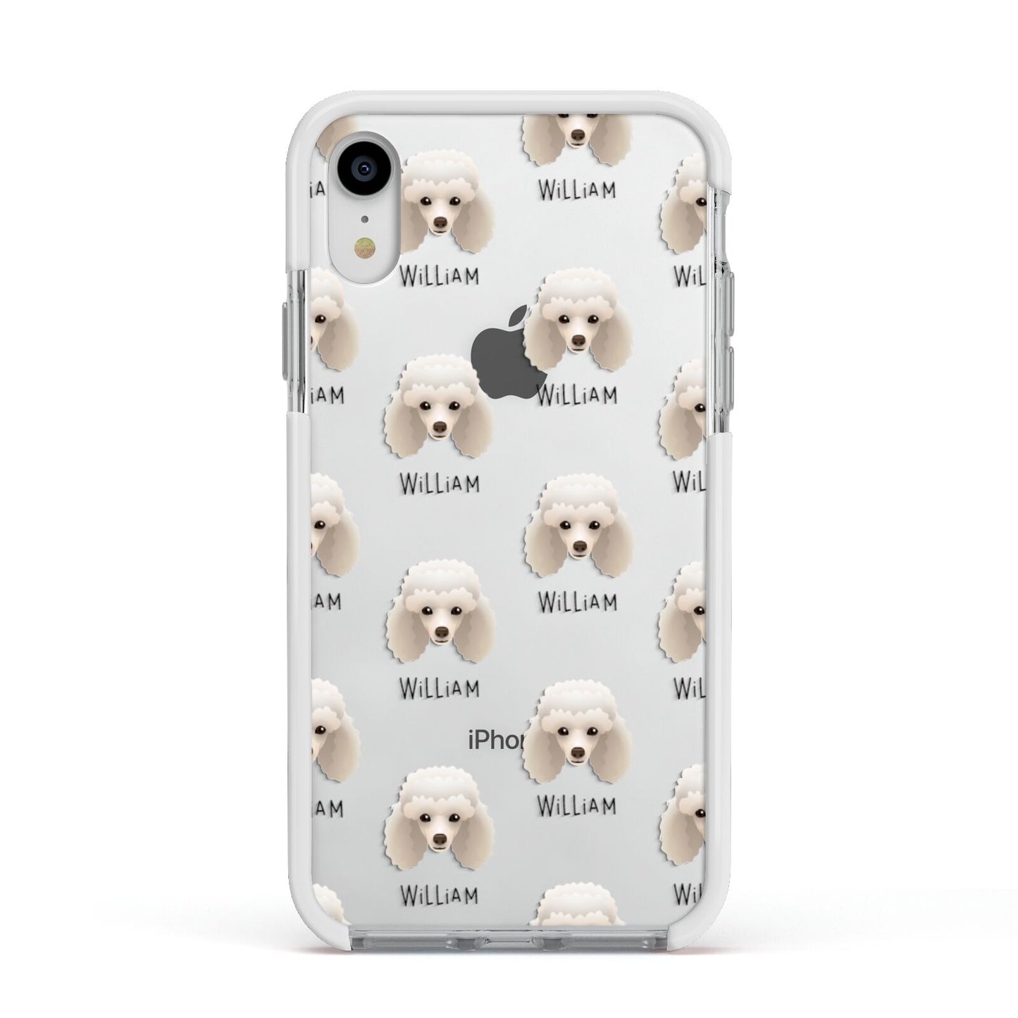 Toy Poodle Icon with Name Apple iPhone XR Impact Case White Edge on Silver Phone