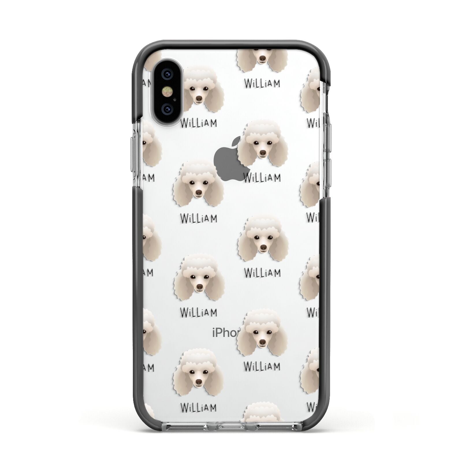 Toy Poodle Icon with Name Apple iPhone Xs Impact Case Black Edge on Silver Phone