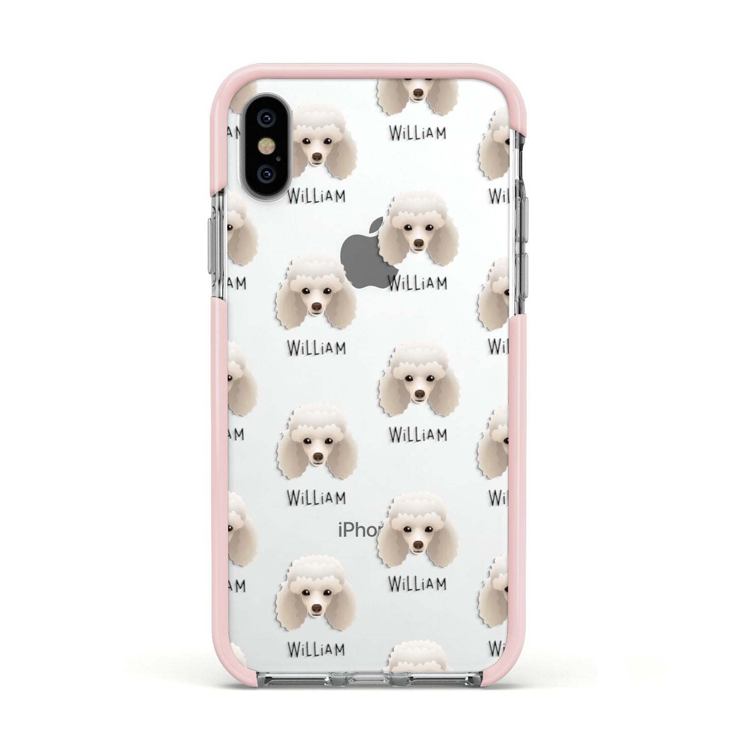 Toy Poodle Icon with Name Apple iPhone Xs Impact Case Pink Edge on Silver Phone