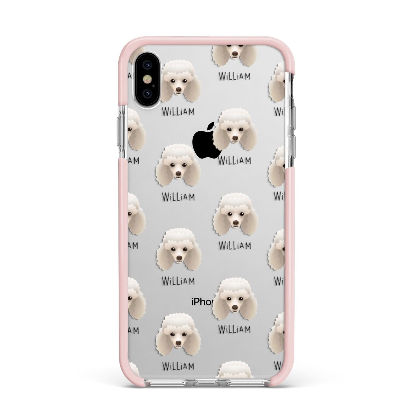 Toy Poodle Icon with Name Apple iPhone Xs Max Impact Case Pink Edge on Silver Phone