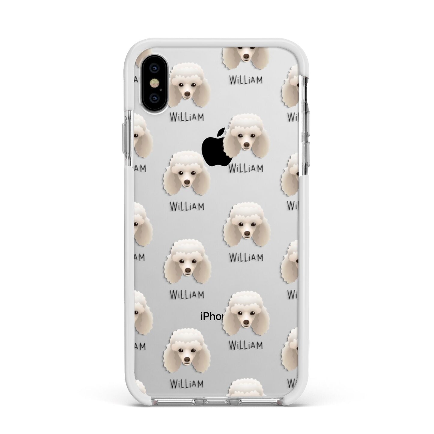 Toy Poodle Icon with Name Apple iPhone Xs Max Impact Case White Edge on Silver Phone