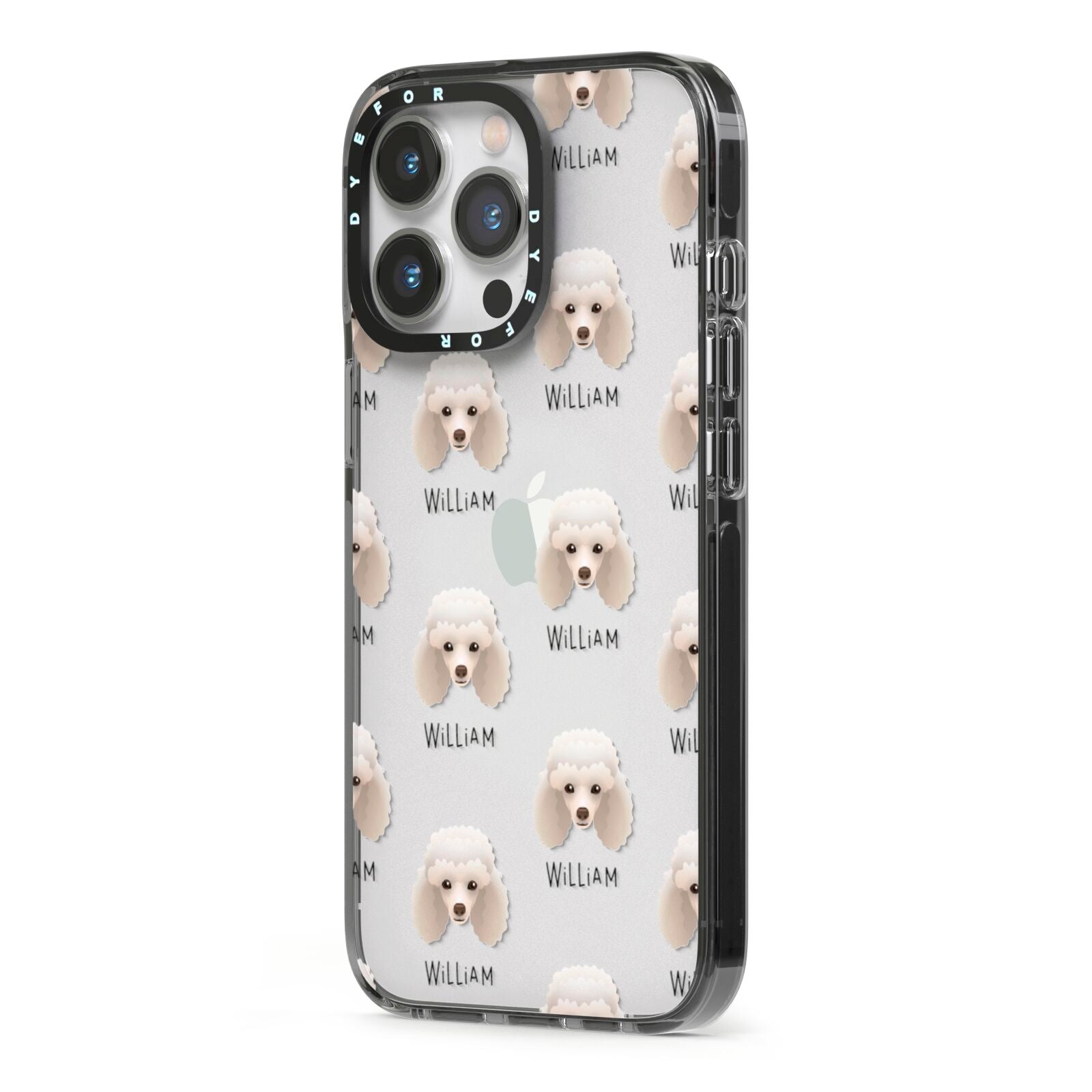 Toy Poodle Icon with Name iPhone 13 Pro Black Impact Case Side Angle on Silver phone
