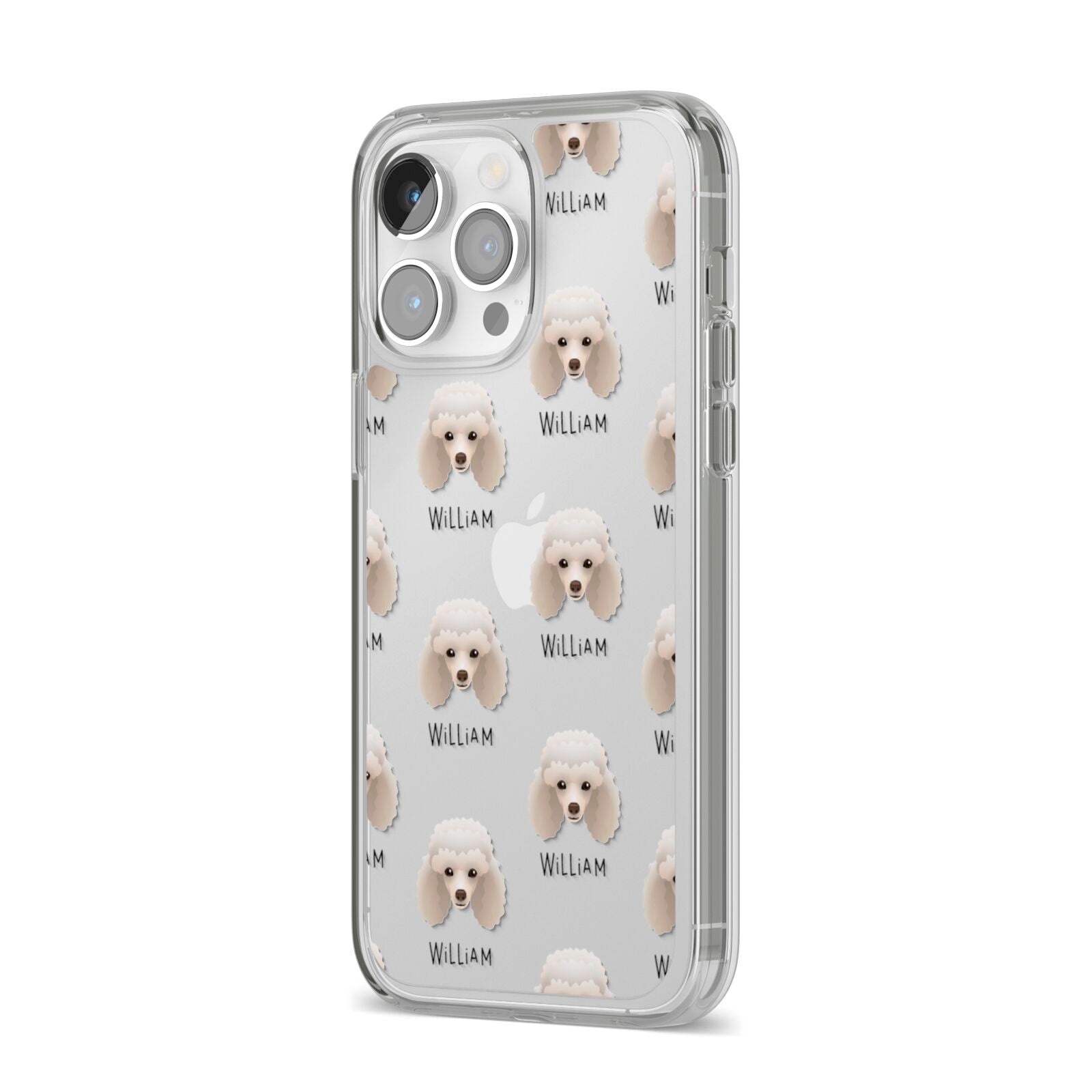 Toy Poodle Icon with Name iPhone 14 Pro Max Clear Tough Case Silver Angled Image