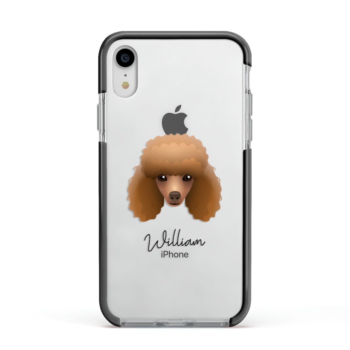 Toy Poodle Personalised Apple iPhone XR Impact Case Black Edge on Silver Phone