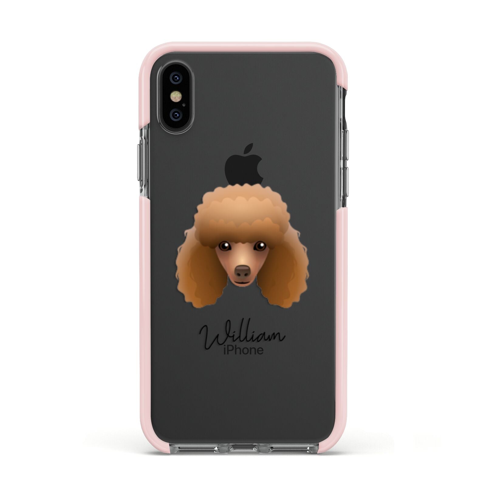 Toy Poodle Personalised Apple iPhone Xs Impact Case Pink Edge on Black Phone