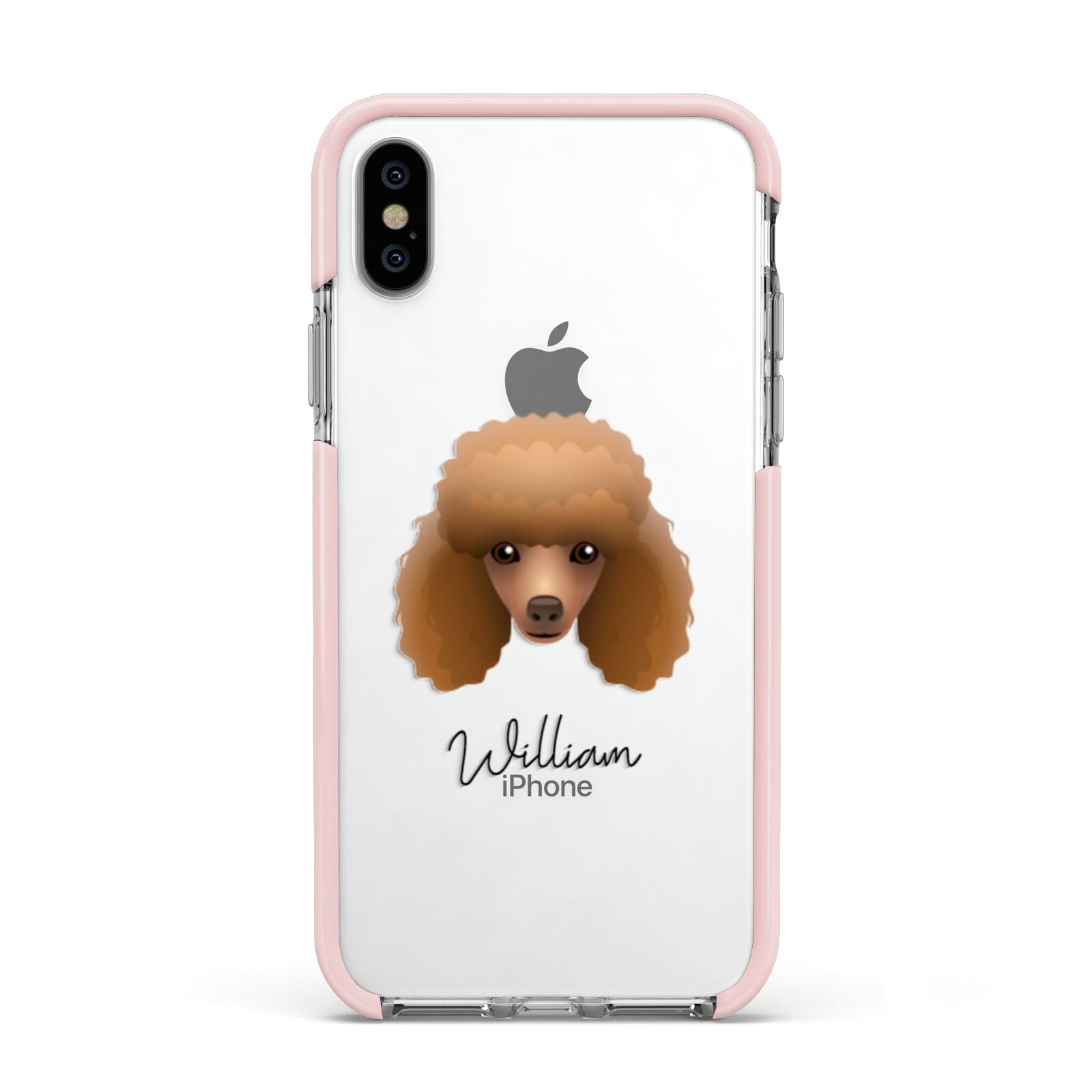 Toy Poodle Personalised Apple iPhone Xs Impact Case Pink Edge on Silver Phone