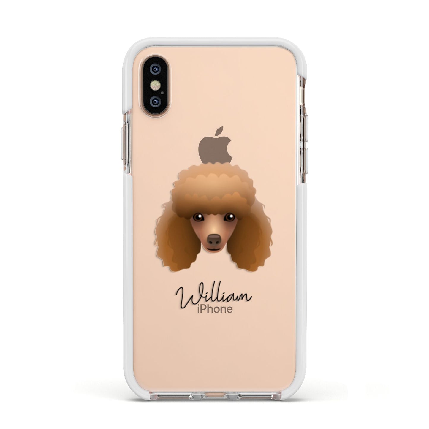 Toy Poodle Personalised Apple iPhone Xs Impact Case White Edge on Gold Phone