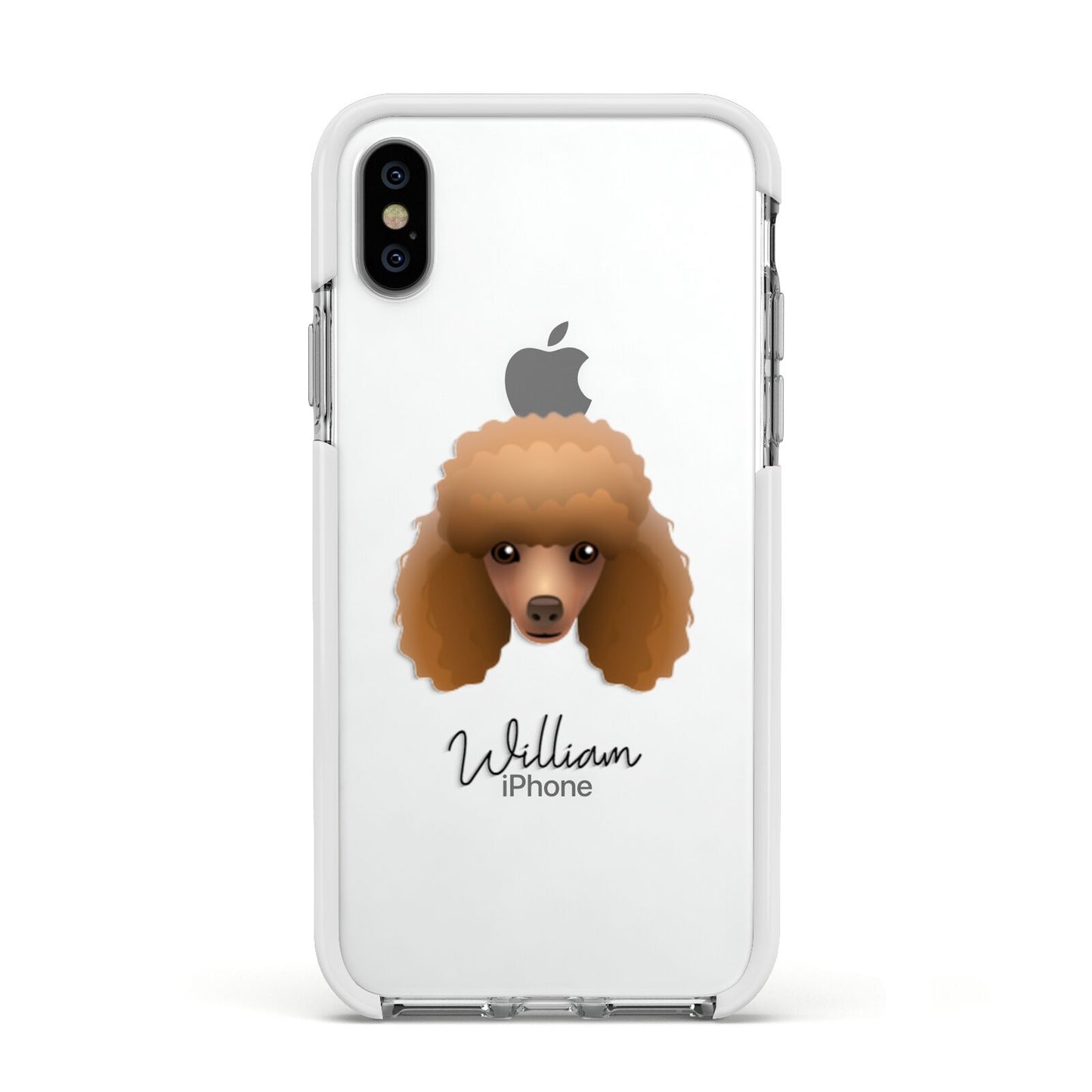 Toy Poodle Personalised Apple iPhone Xs Impact Case White Edge on Silver Phone