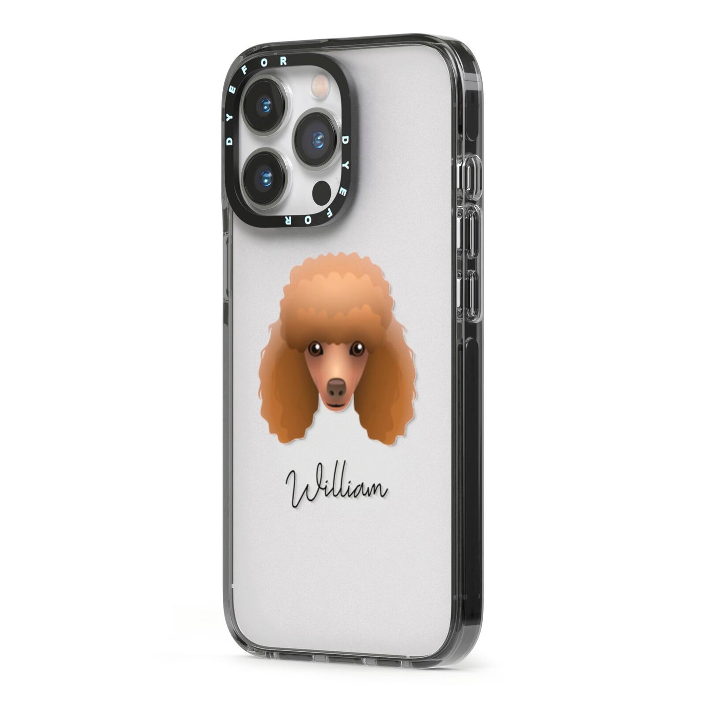 Toy Poodle Personalised iPhone 13 Pro Black Impact Case Side Angle on Silver phone