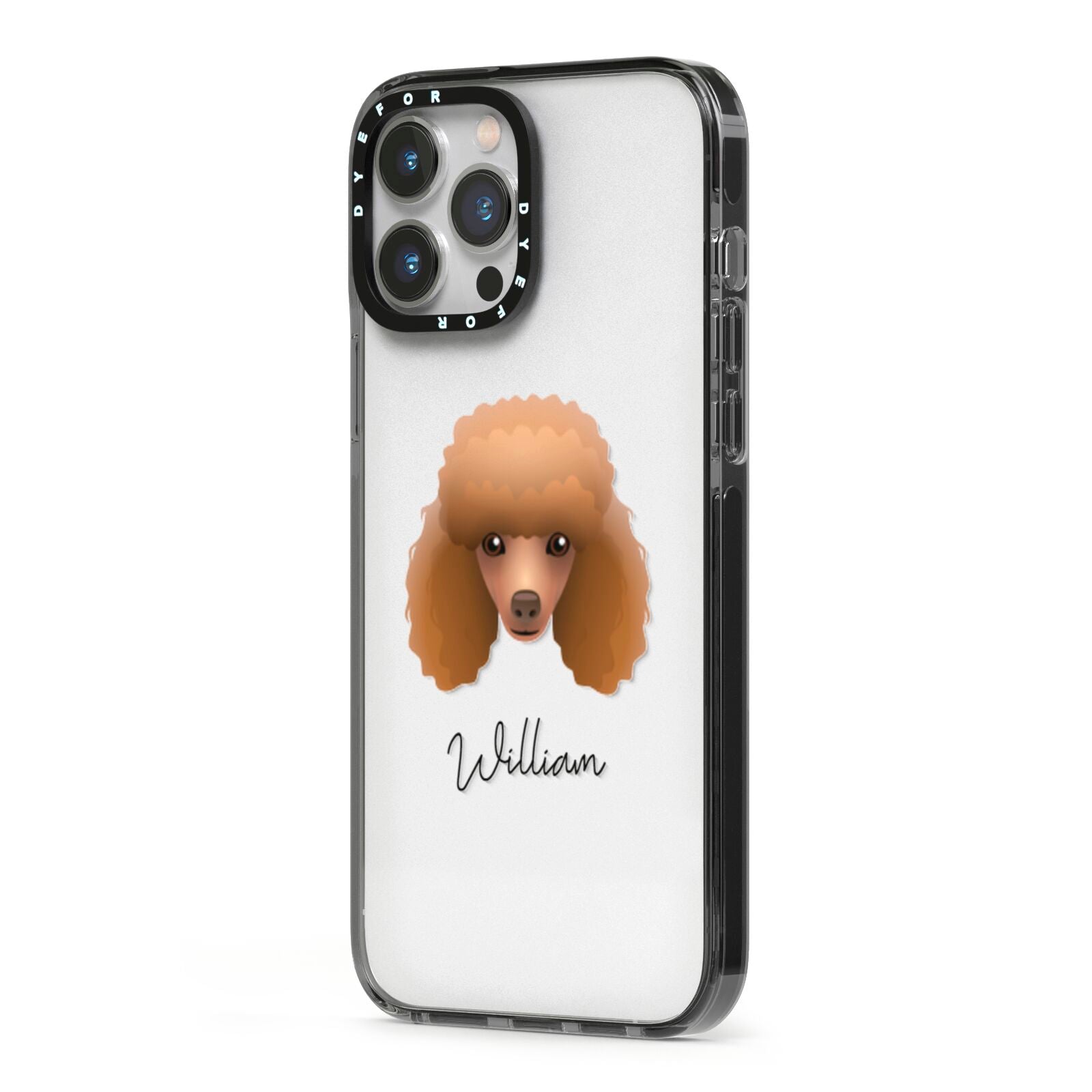 Toy Poodle Personalised iPhone 13 Pro Max Black Impact Case Side Angle on Silver phone