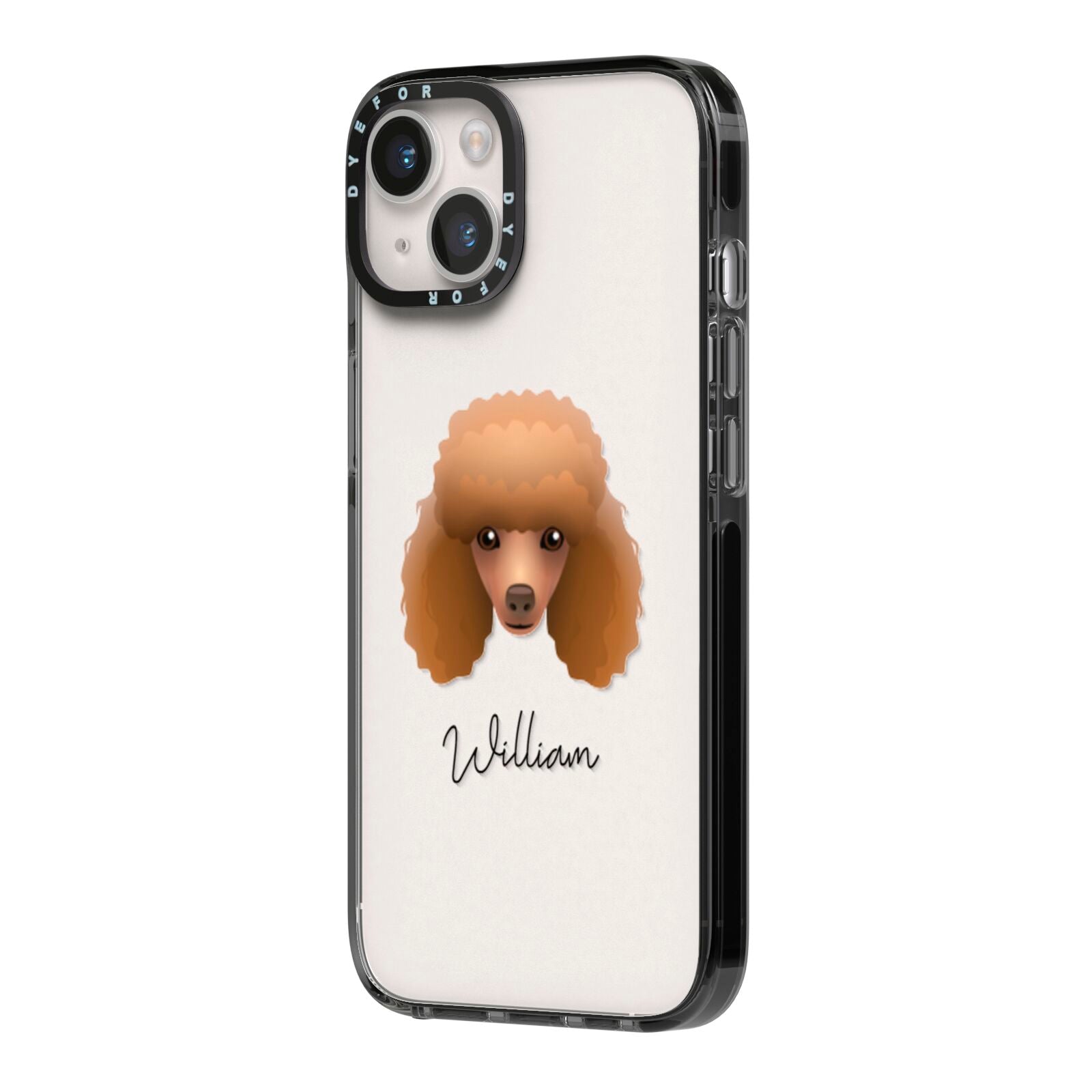 Toy Poodle Personalised iPhone 14 Black Impact Case Side Angle on Silver phone