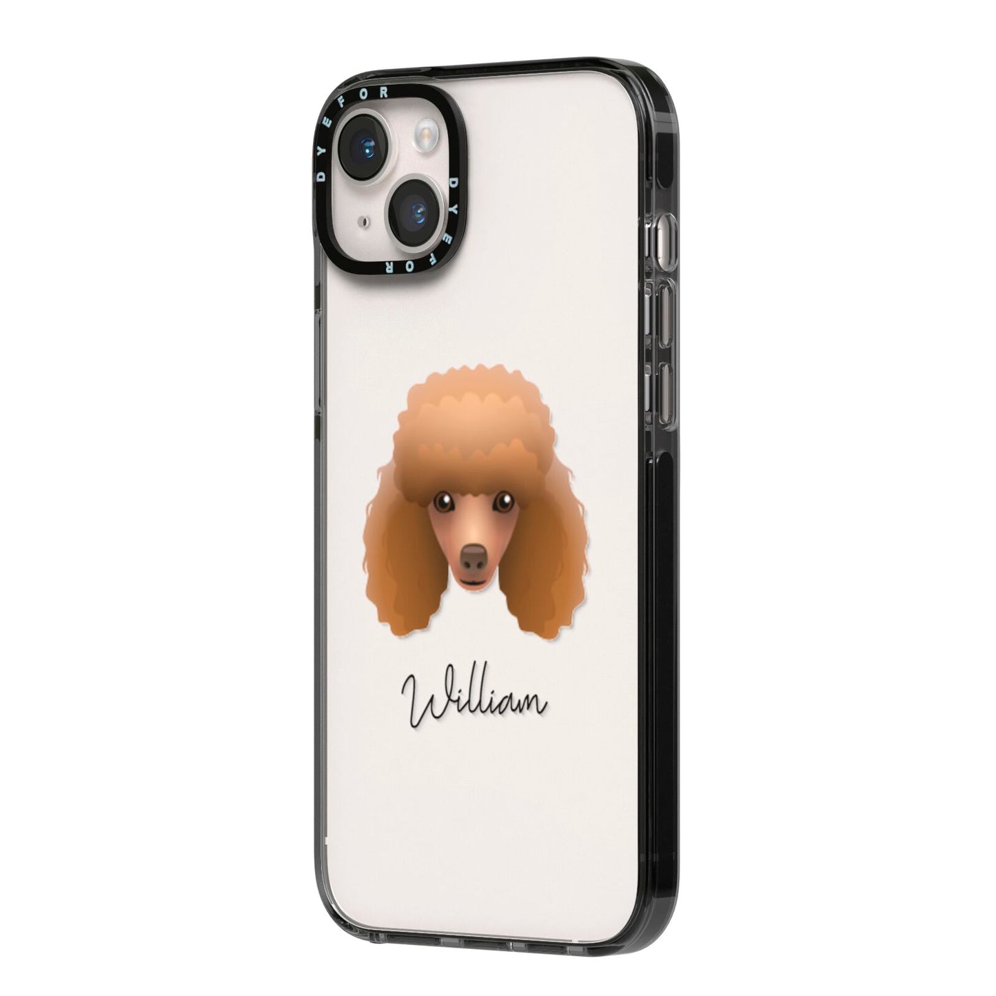 Toy Poodle Personalised iPhone 14 Plus Black Impact Case Side Angle on Silver phone