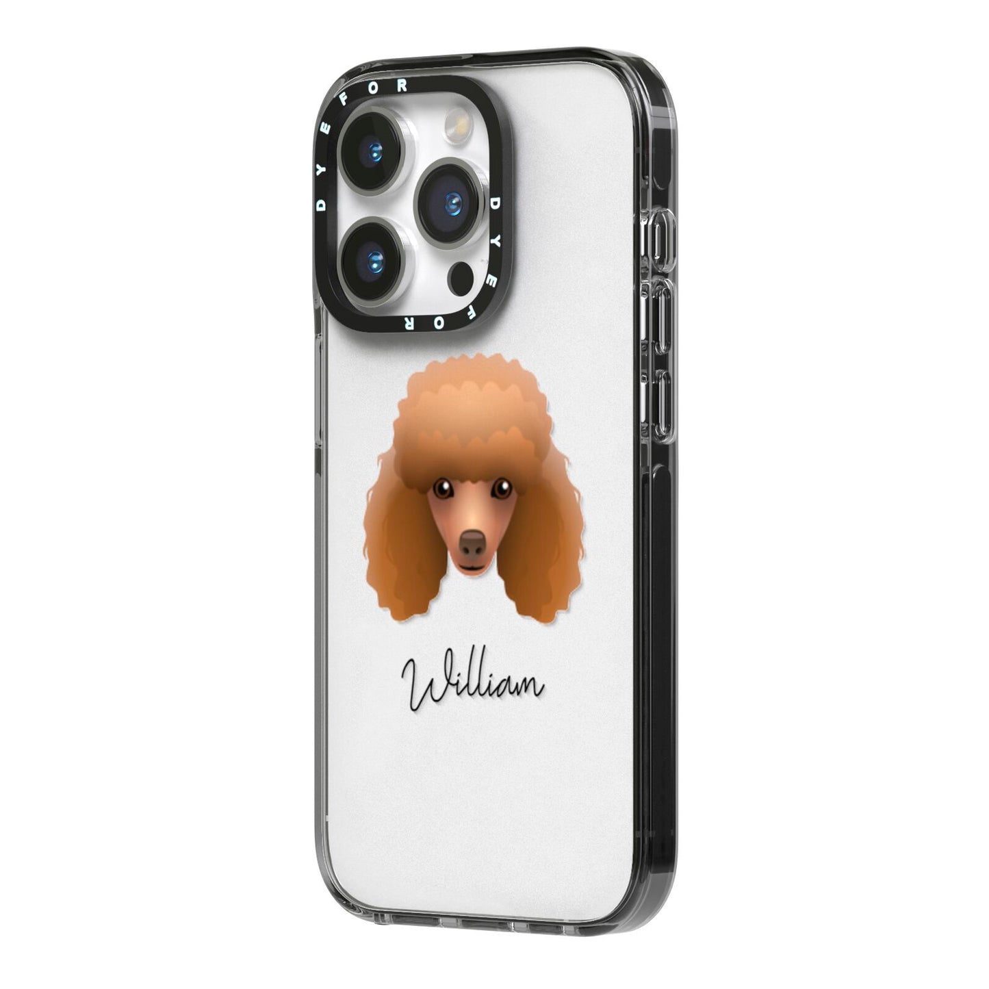 Toy Poodle Personalised iPhone 14 Pro Black Impact Case Side Angle on Silver phone