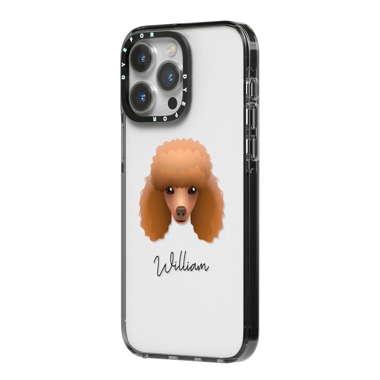 Toy Poodle Personalised iPhone 14 Pro Max Black Impact Case Side Angle on Silver phone