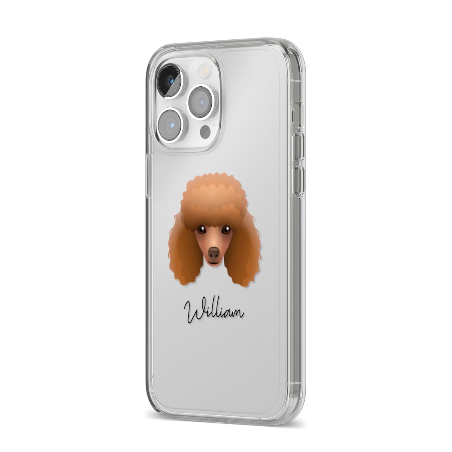 Toy Poodle Personalised iPhone 14 Pro Max Clear Tough Case Silver Angled Image