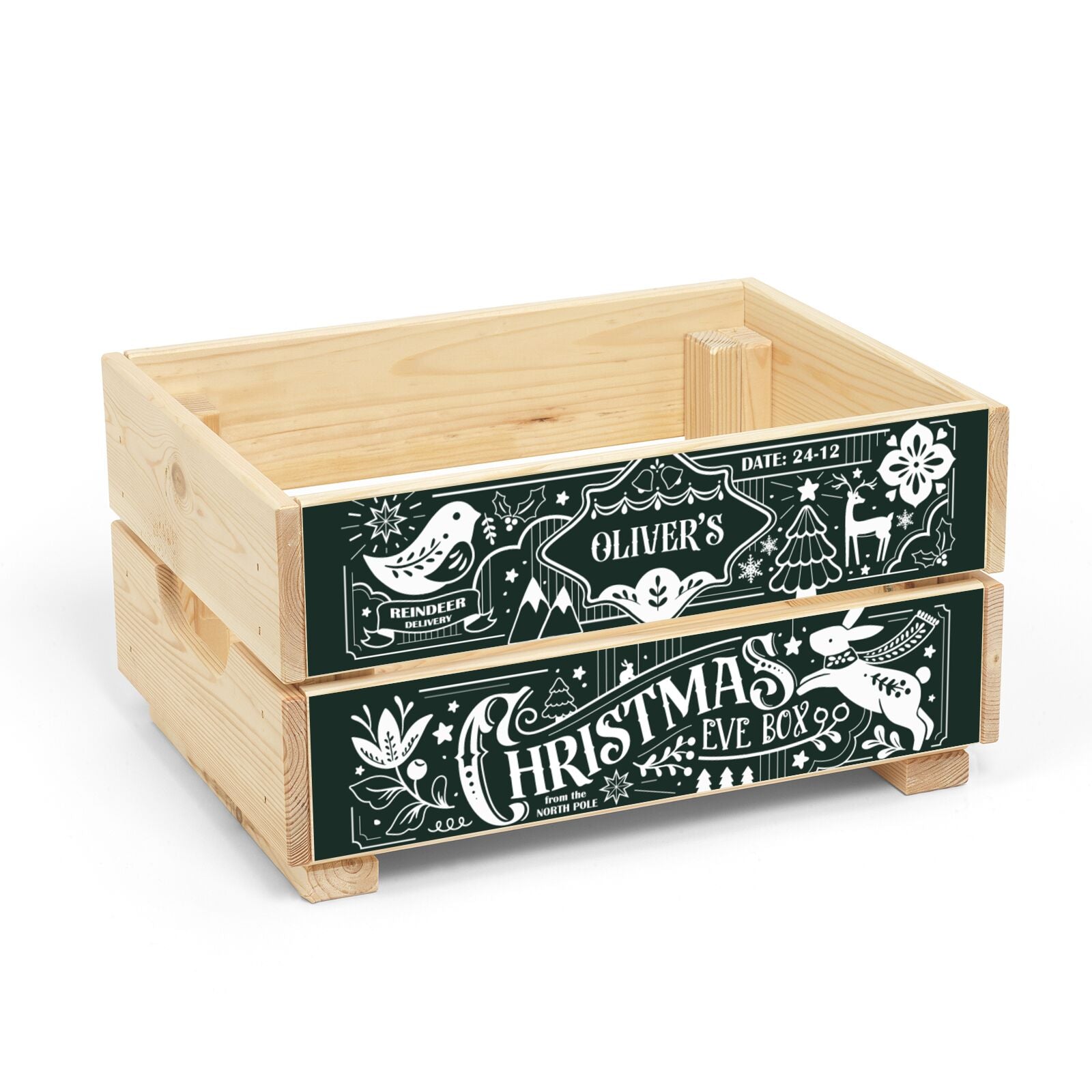 Traditional Personalised Christmas Eve Crate Box Side Angle