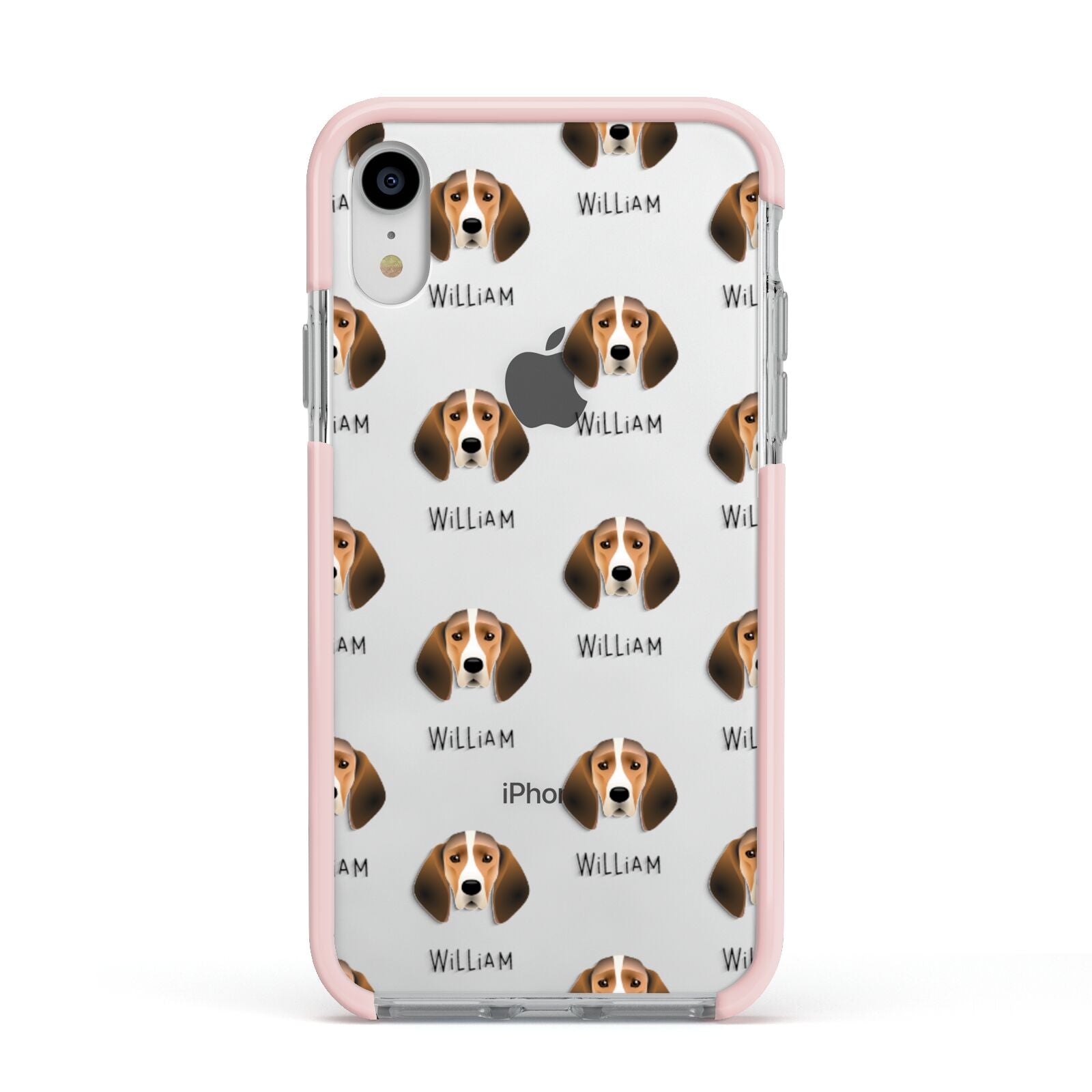 Trailhound Icon with Name Apple iPhone XR Impact Case Pink Edge on Silver Phone