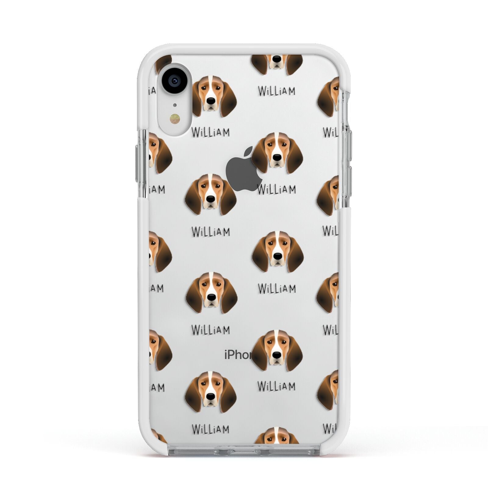 Trailhound Icon with Name Apple iPhone XR Impact Case White Edge on Silver Phone