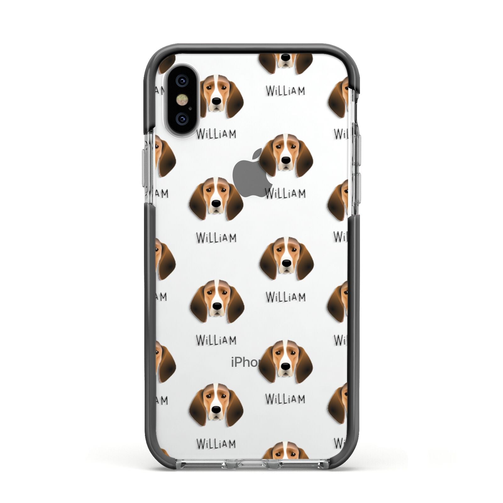 Trailhound Icon with Name Apple iPhone Xs Impact Case Black Edge on Silver Phone