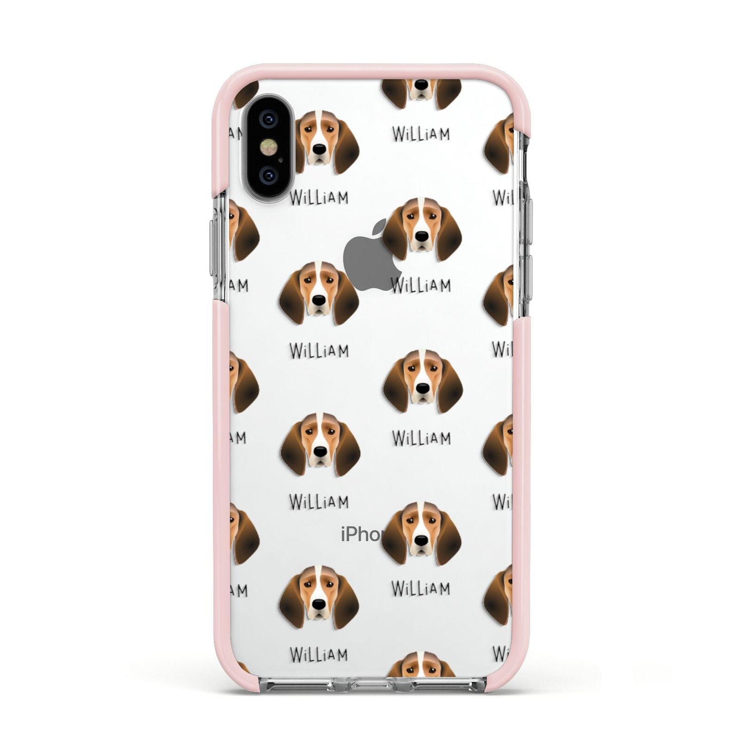 Trailhound Icon with Name Apple iPhone Xs Impact Case Pink Edge on Silver Phone