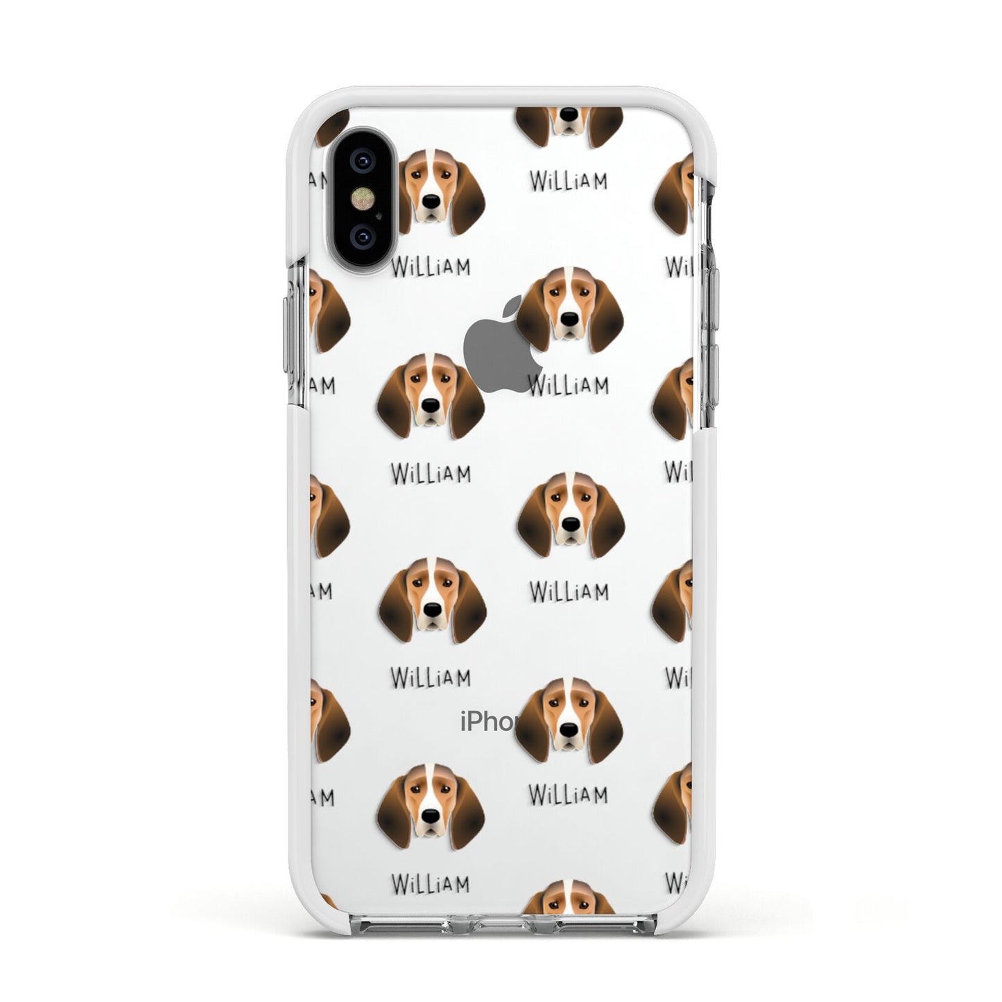 Trailhound Icon with Name Apple iPhone Xs Impact Case White Edge on Silver Phone