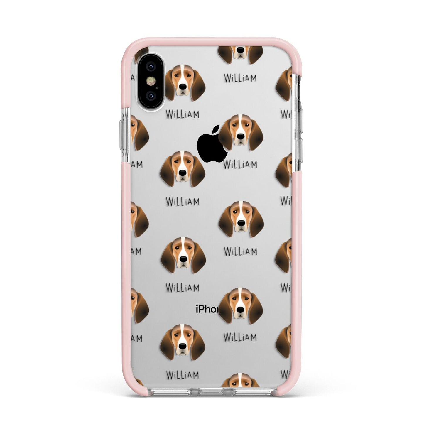 Trailhound Icon with Name Apple iPhone Xs Max Impact Case Pink Edge on Silver Phone