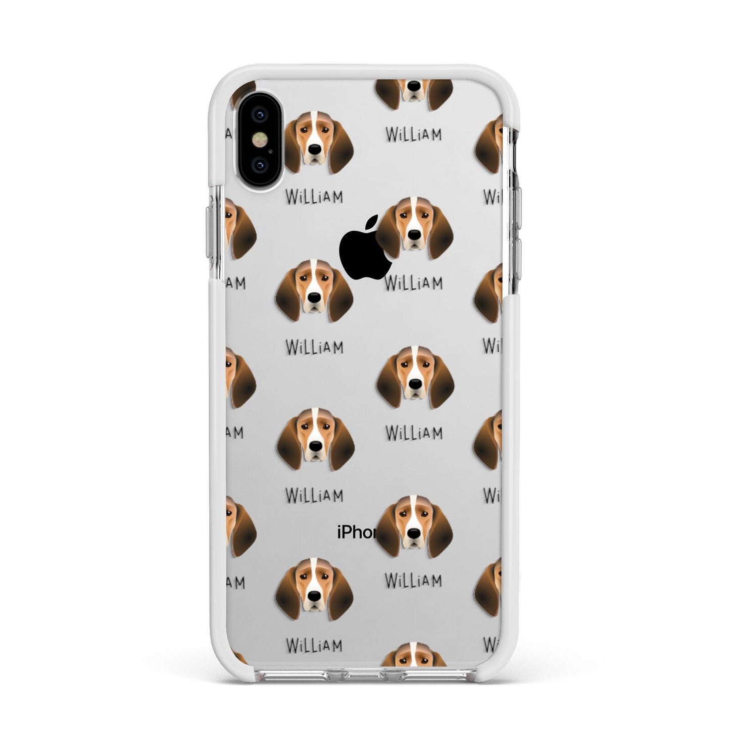 Trailhound Icon with Name Apple iPhone Xs Max Impact Case White Edge on Silver Phone