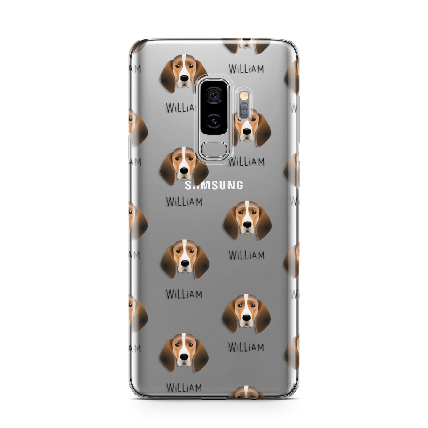 Trailhound Icon with Name Samsung Galaxy S9 Plus Case on Silver phone